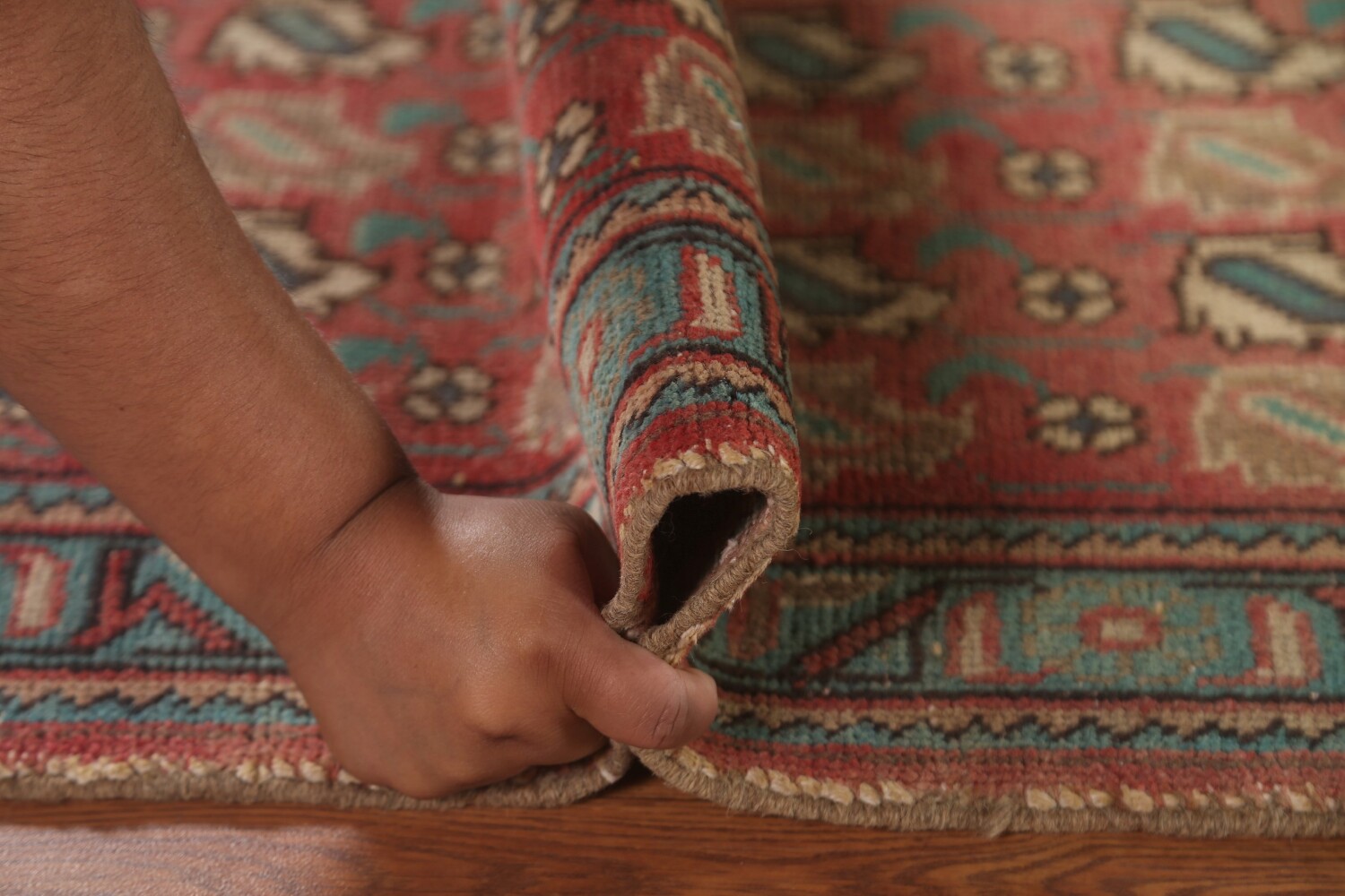 Vintage Geometric Tabriz Persian Rug 4x5