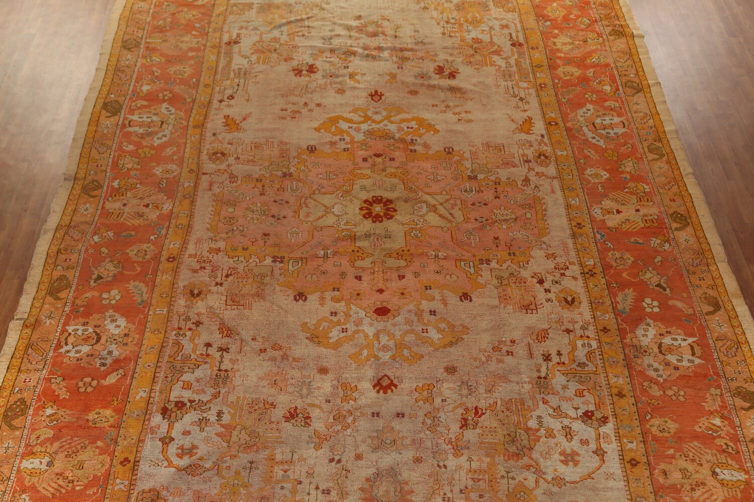 Pre-1900 Vegetable Dye Oushak Large Turkish Rug 12x18
