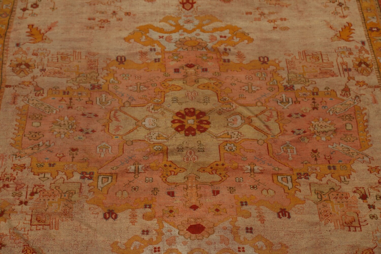Pre-1900 Vegetable Dye Oushak Large Turkish Rug 12x18