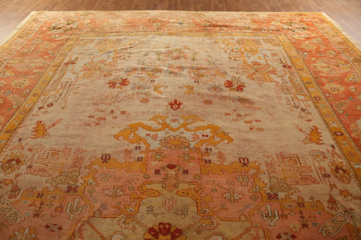 Pre-1900 Vegetable Dye Oushak Large Turkish Rug 12x18