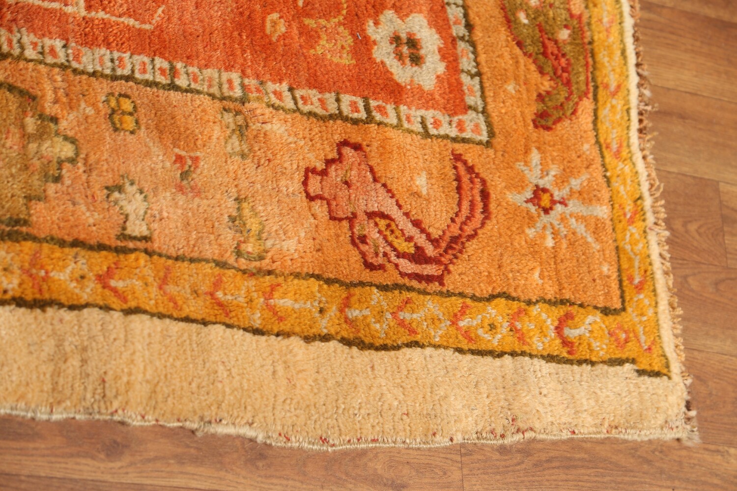 Pre-1900 Vegetable Dye Oushak Large Turkish Rug 12x18