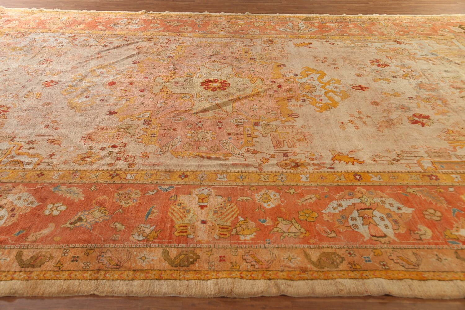Pre-1900 Vegetable Dye Oushak Large Turkish Rug 12x18