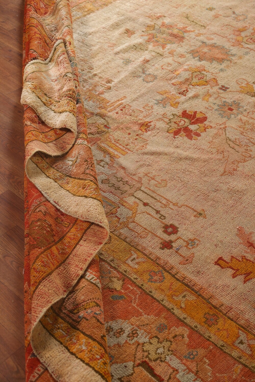 Pre-1900 Vegetable Dye Oushak Large Turkish Rug 12x18