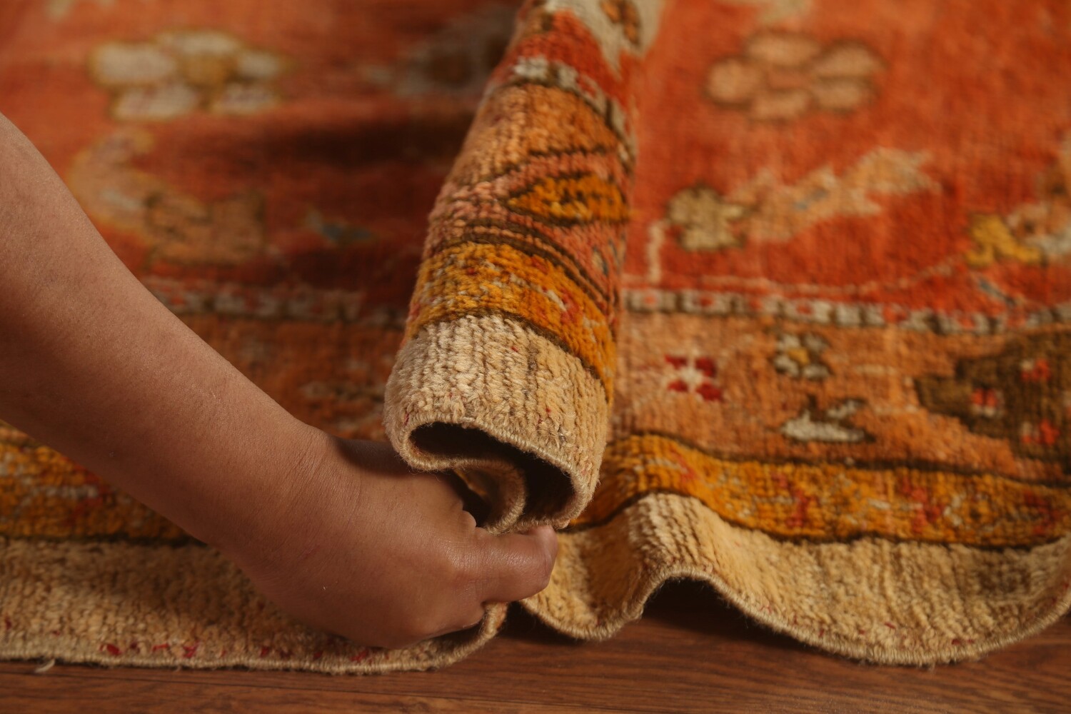 Pre-1900 Vegetable Dye Oushak Large Turkish Rug 12x18