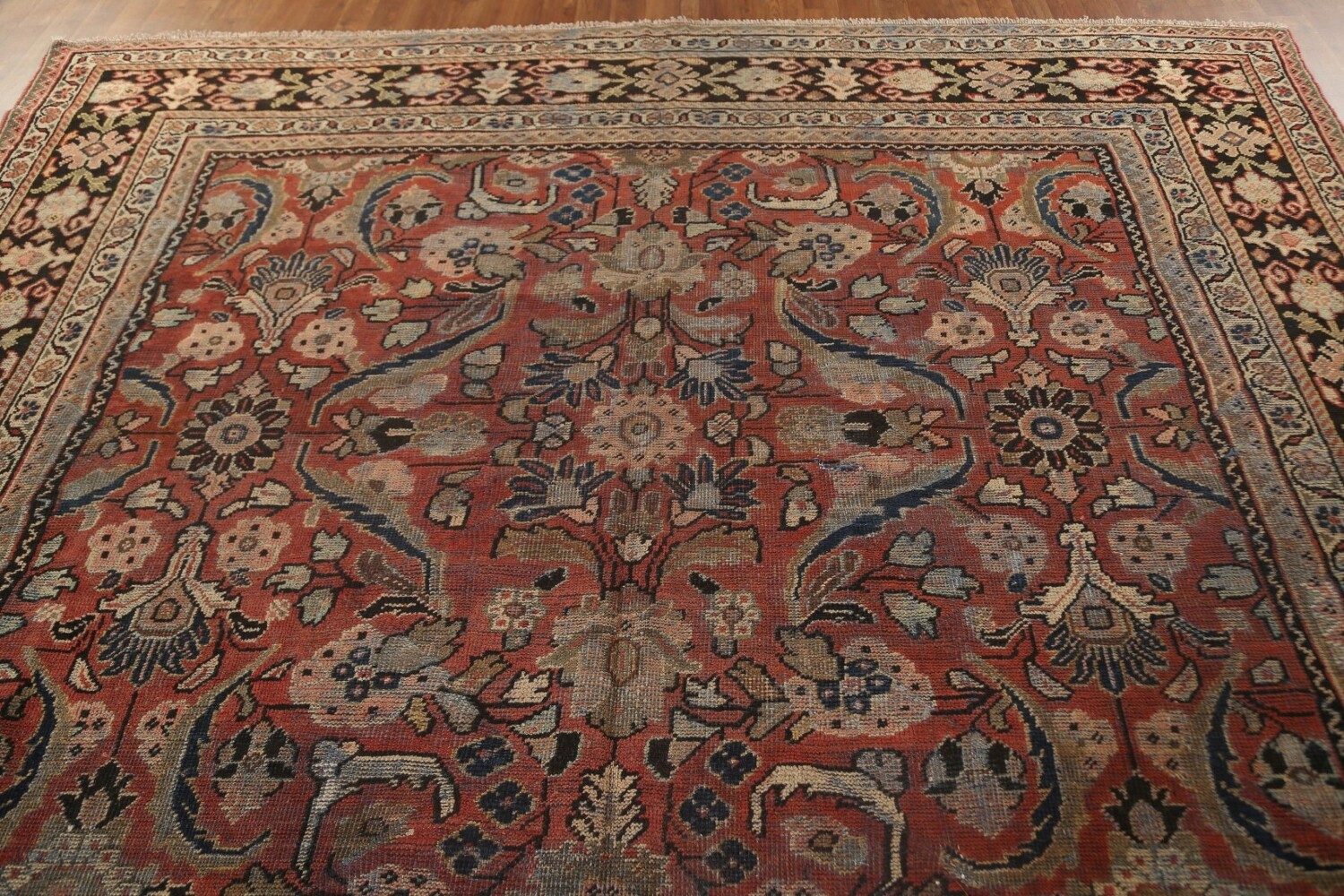 Pre-1900 Antique Floral Mahal Persian Area Rug 9x13
