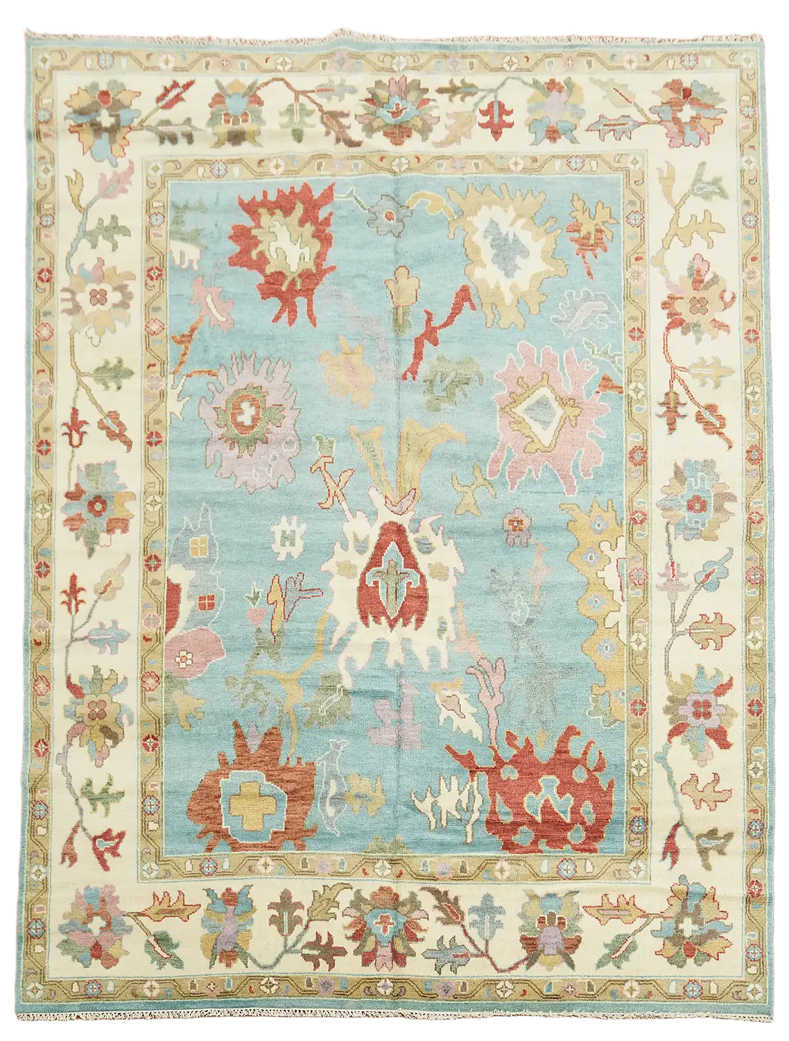 Pastel-colored Light Blue Oushak Traditional Rug 9x12 ft