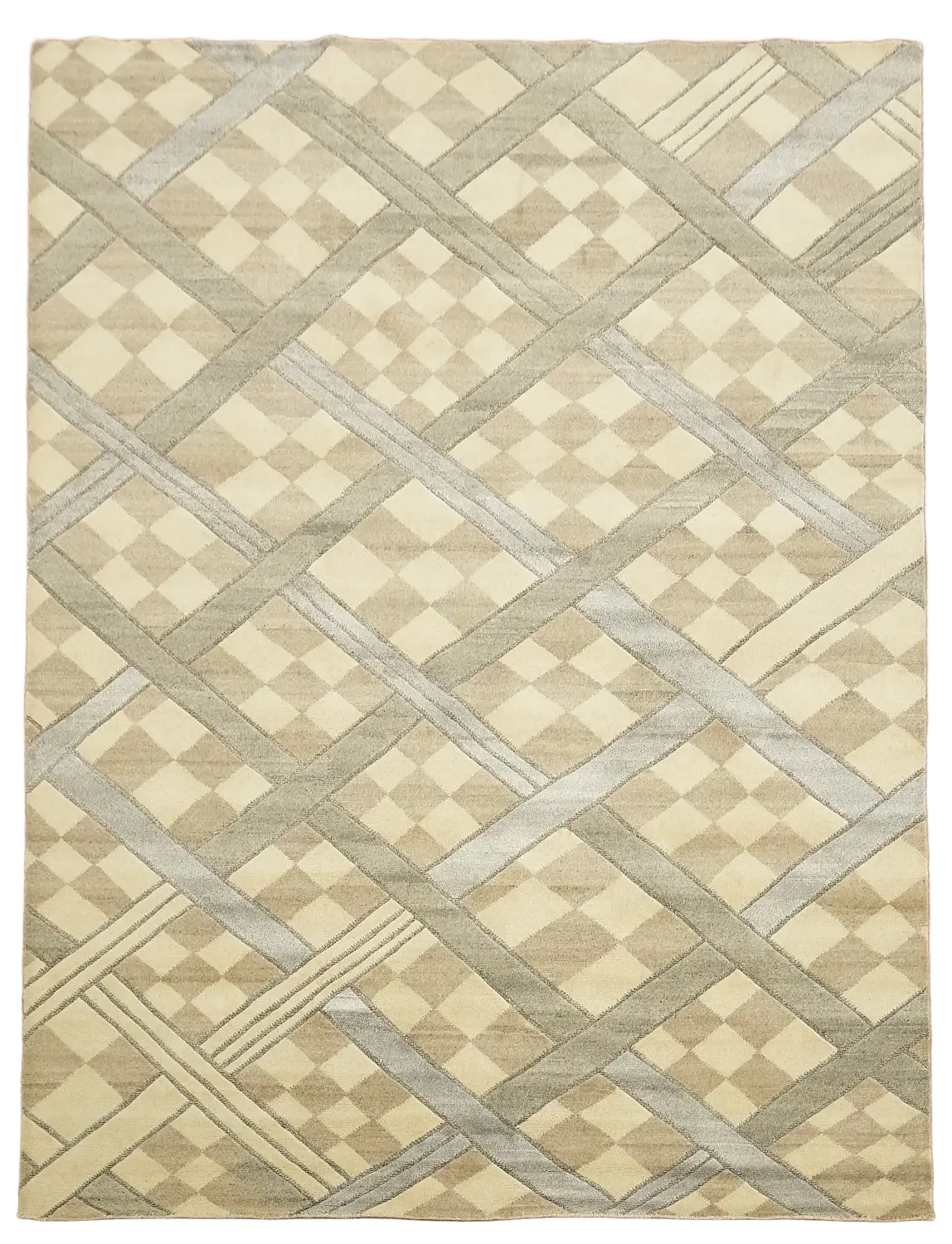 Neutral Tones Meet Artful Grid in Contemporary Rug 9x12 Beige and Grey
