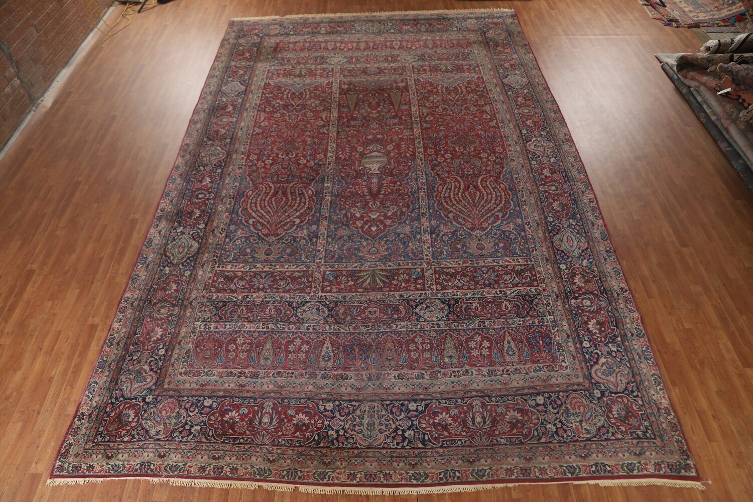 Pre-1900 Kerman Lavar Vegetable Dye Persian Large Rug 12x18