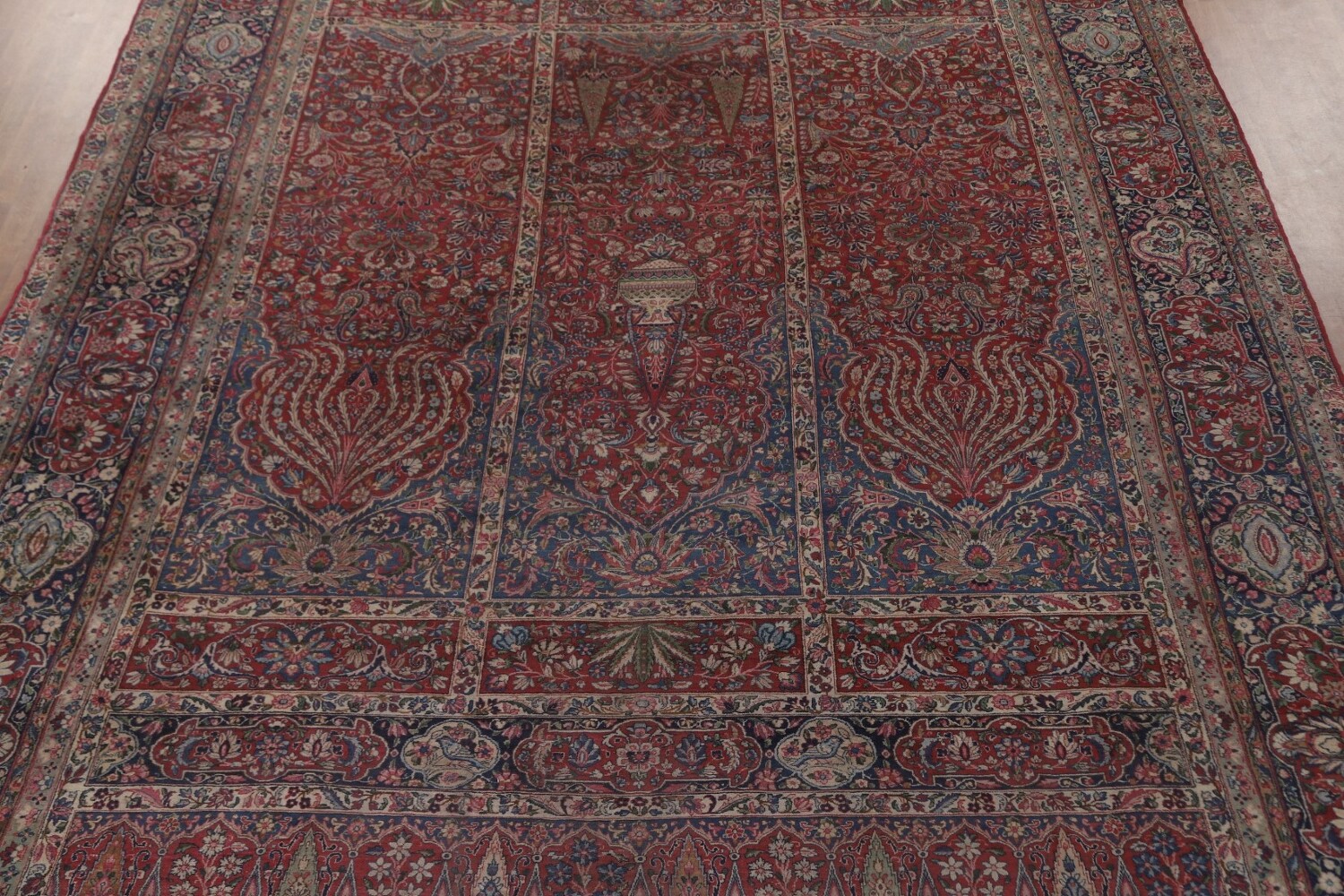 Pre-1900 Kerman Lavar Vegetable Dye Persian Large Rug 12x18