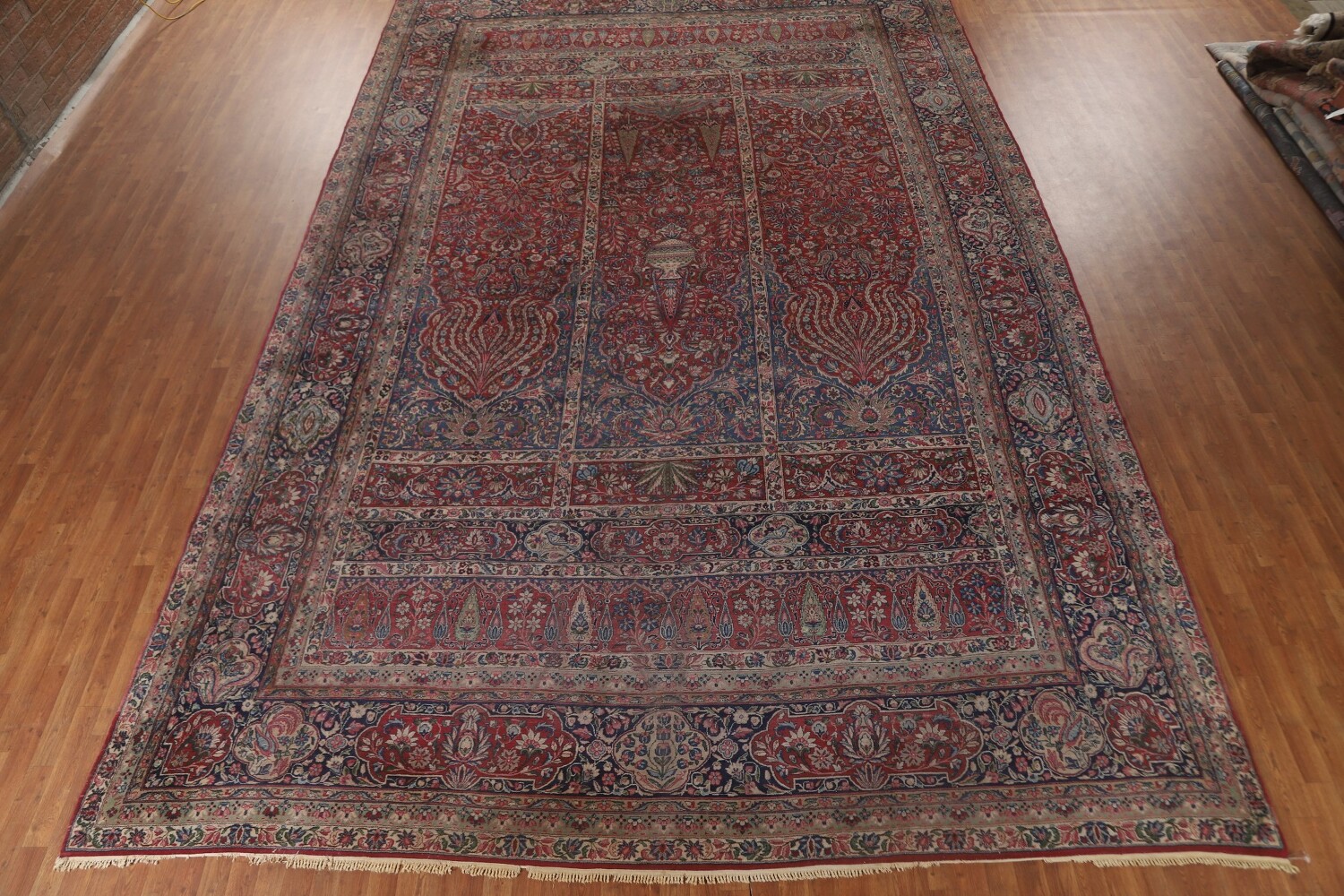 Pre-1900 Kerman Lavar Vegetable Dye Persian Large Rug 12x18