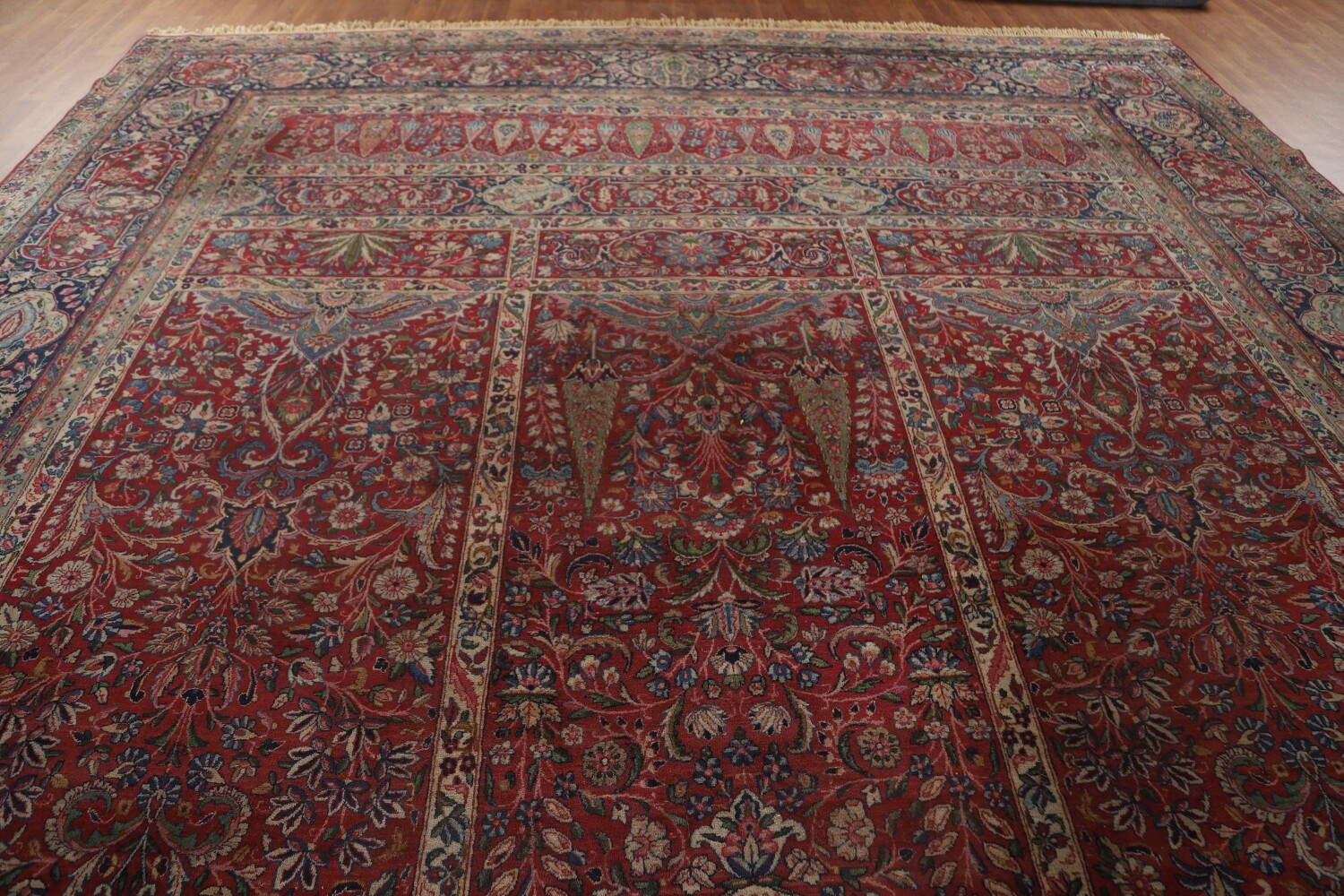 Pre-1900 Kerman Lavar Vegetable Dye Persian Large Rug 12x18