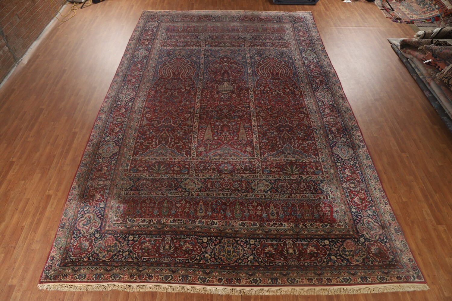 Pre-1900 Kerman Lavar Vegetable Dye Persian Large Rug 12x18