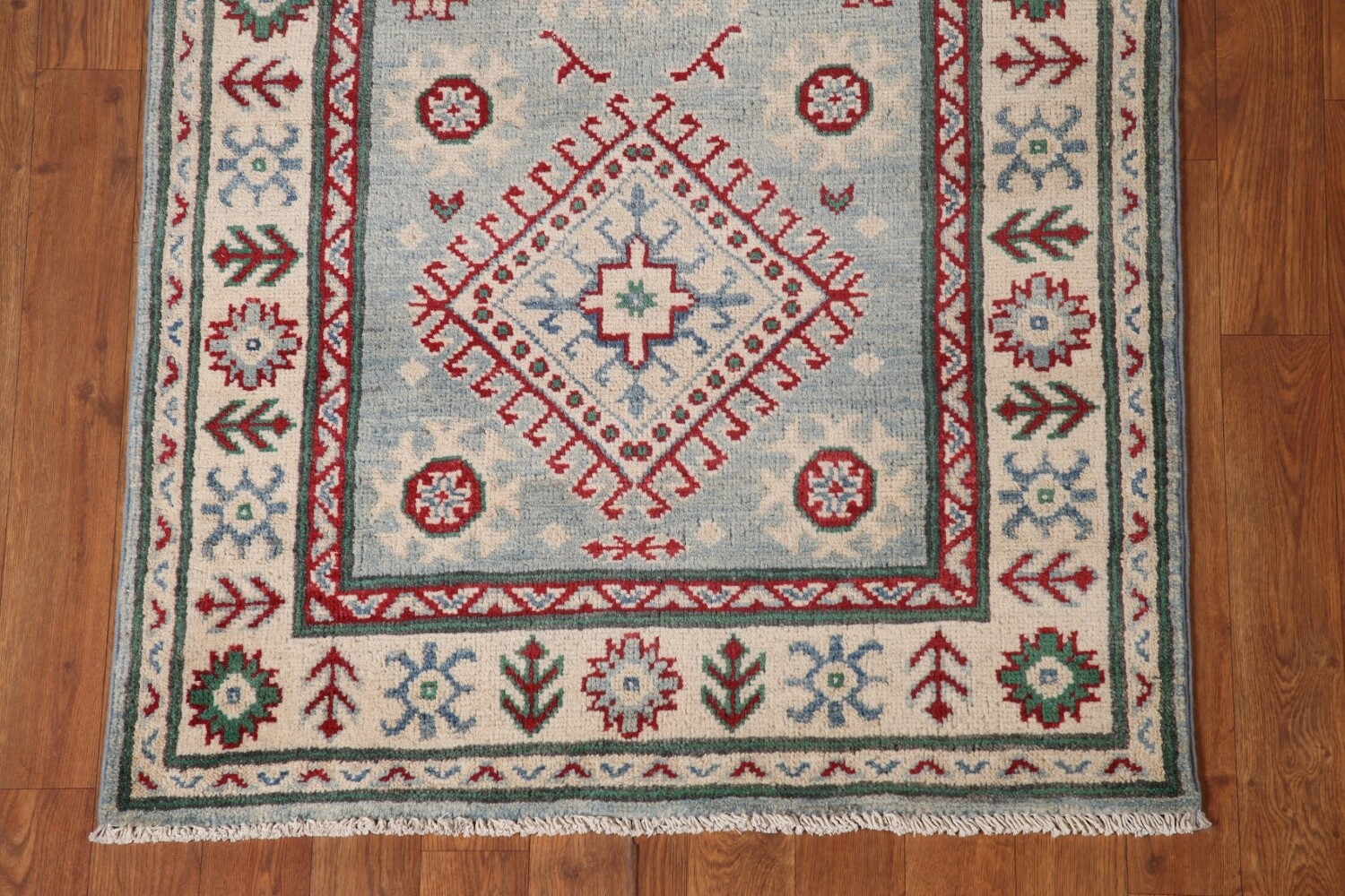 Light Blue Kazak Oriental Runner Rug 3x13