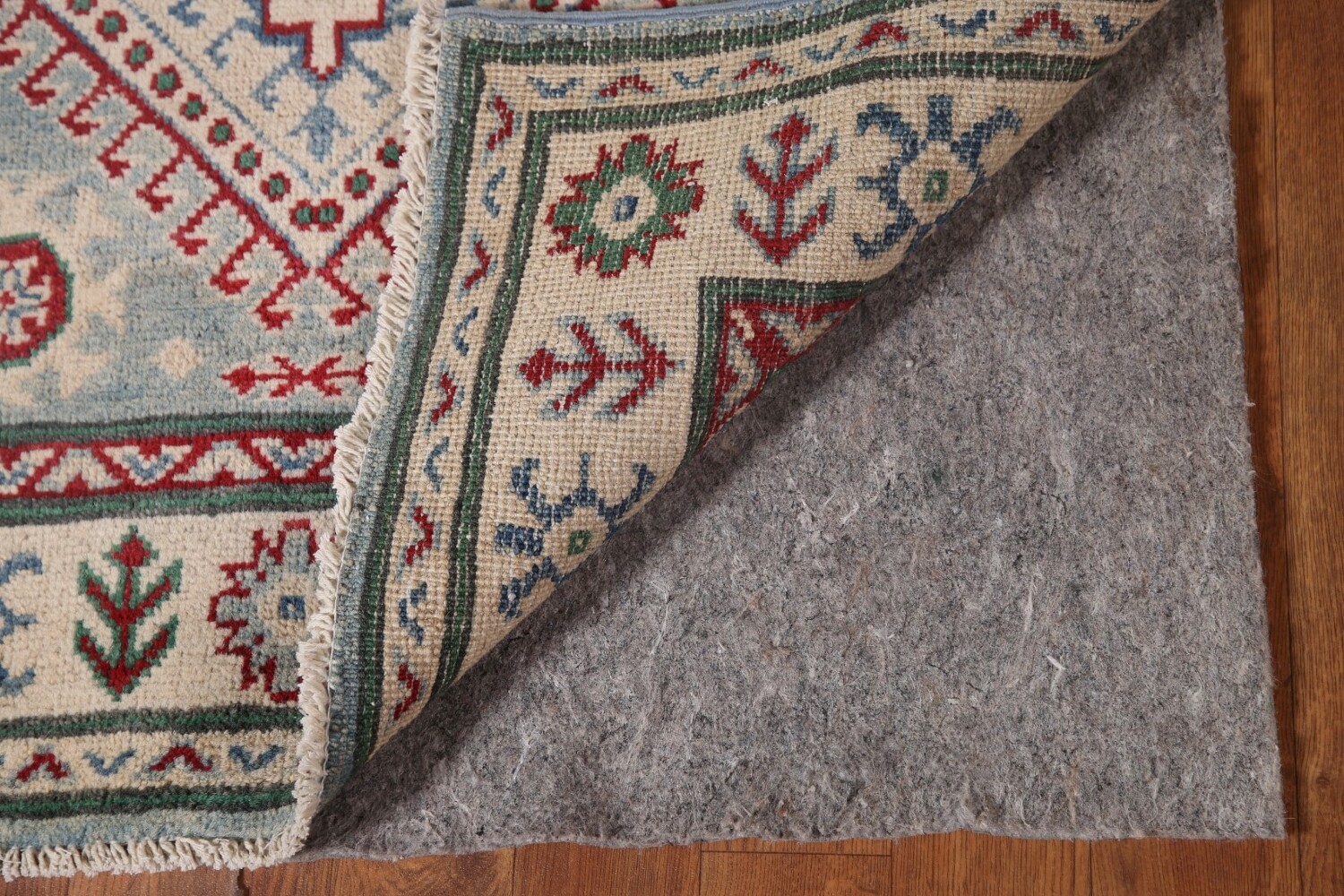 Light Blue Kazak Oriental Runner Rug 3x13