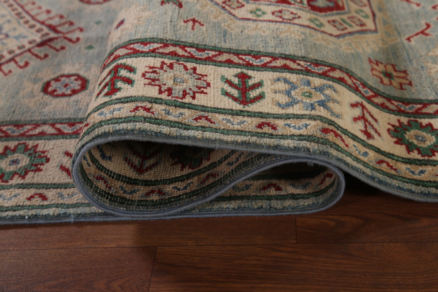 Light Blue Kazak Oriental Runner Rug 3x13