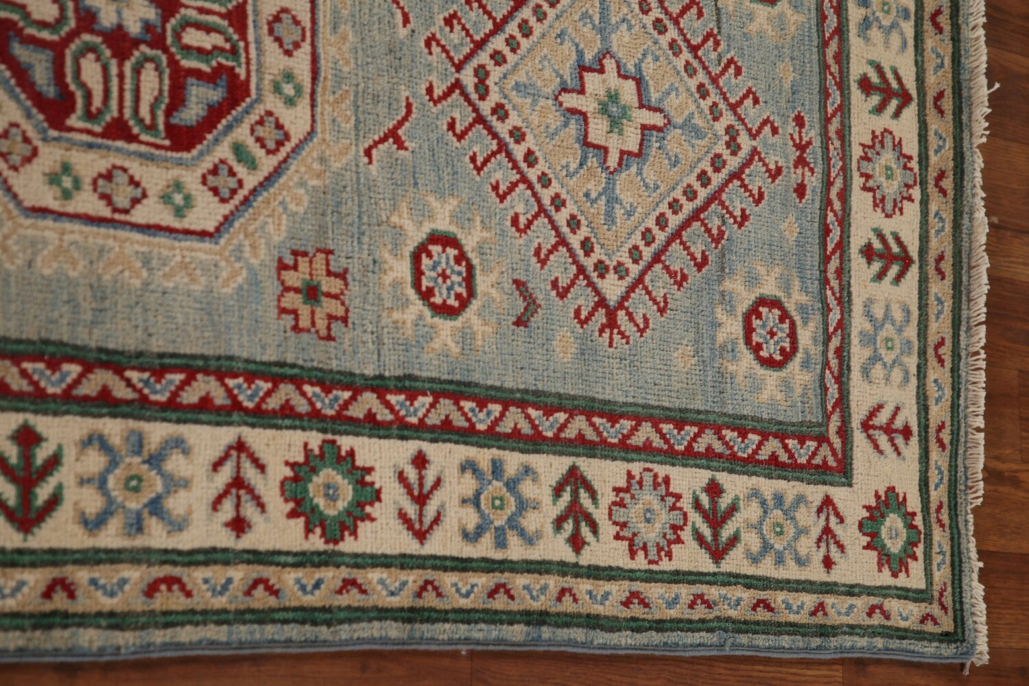 Light Blue Kazak Oriental Runner Rug 3x13