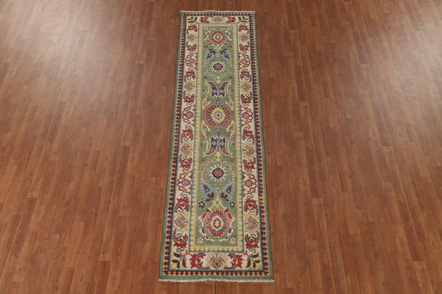 Green Floral Kazak Oriental Runner Rug 3x10