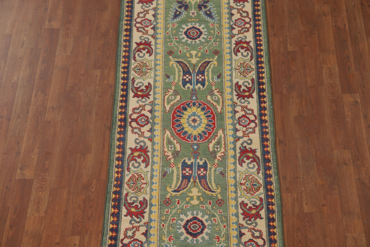 Green Floral Kazak Oriental Runner Rug 3x10