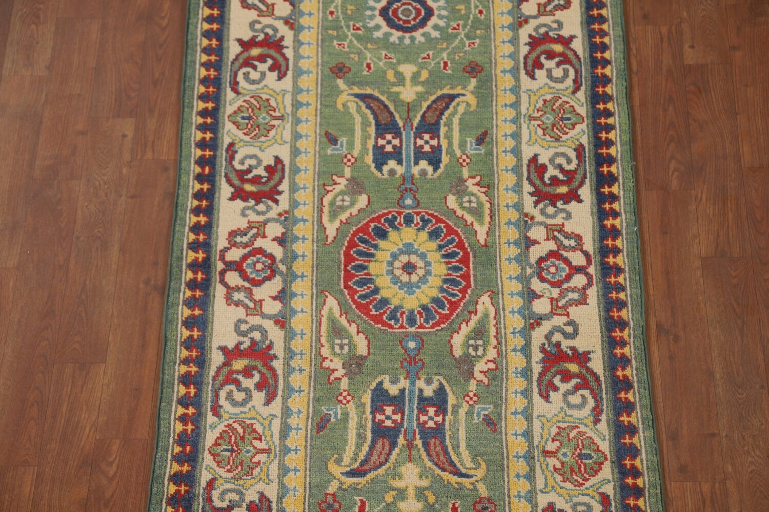 Green Floral Kazak Oriental Runner Rug 3x10