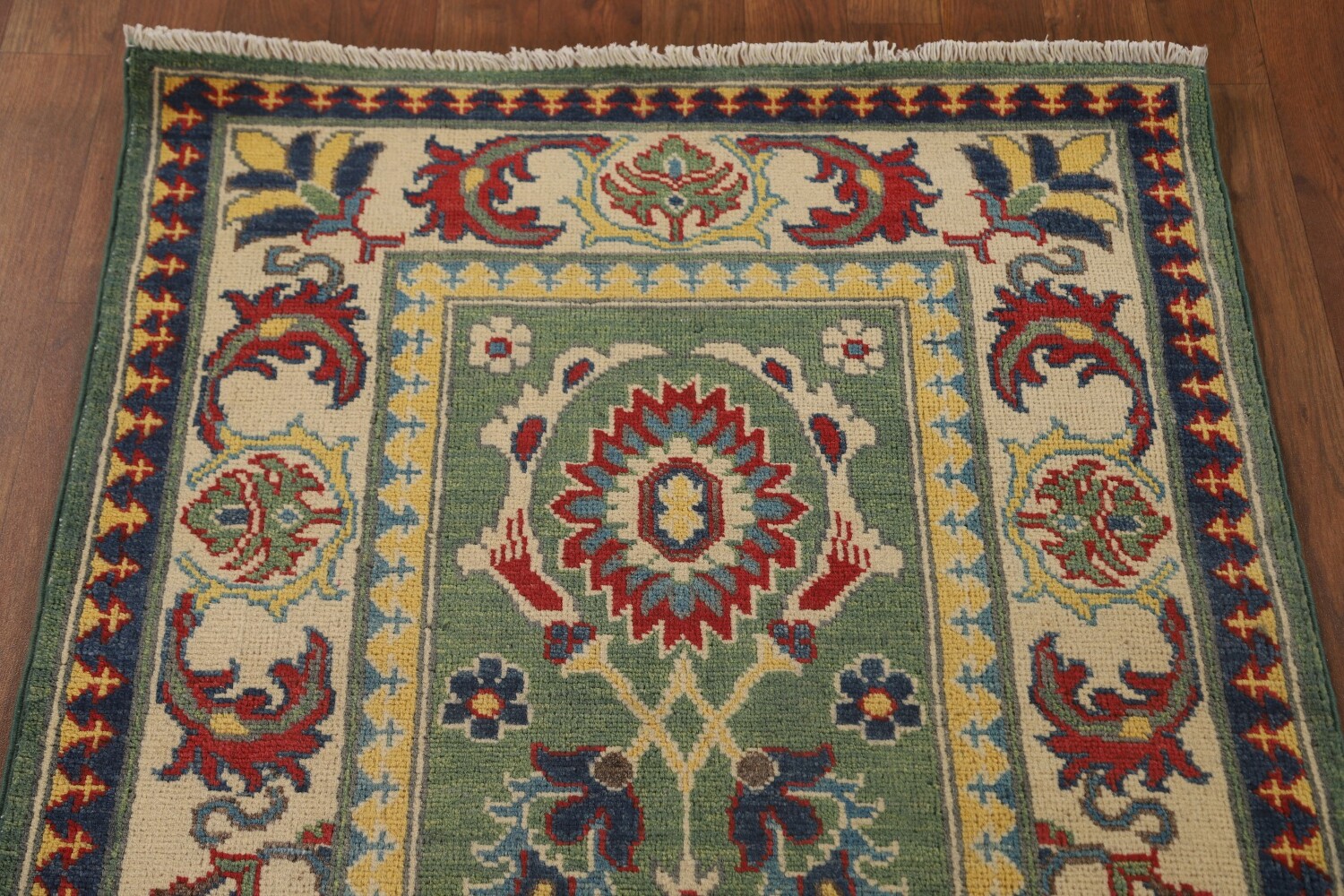 Green Floral Kazak Oriental Runner Rug 3x10