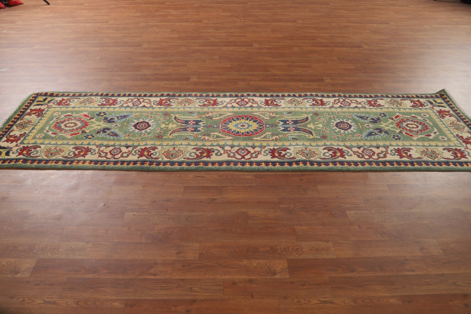 Green Floral Kazak Oriental Runner Rug 3x10