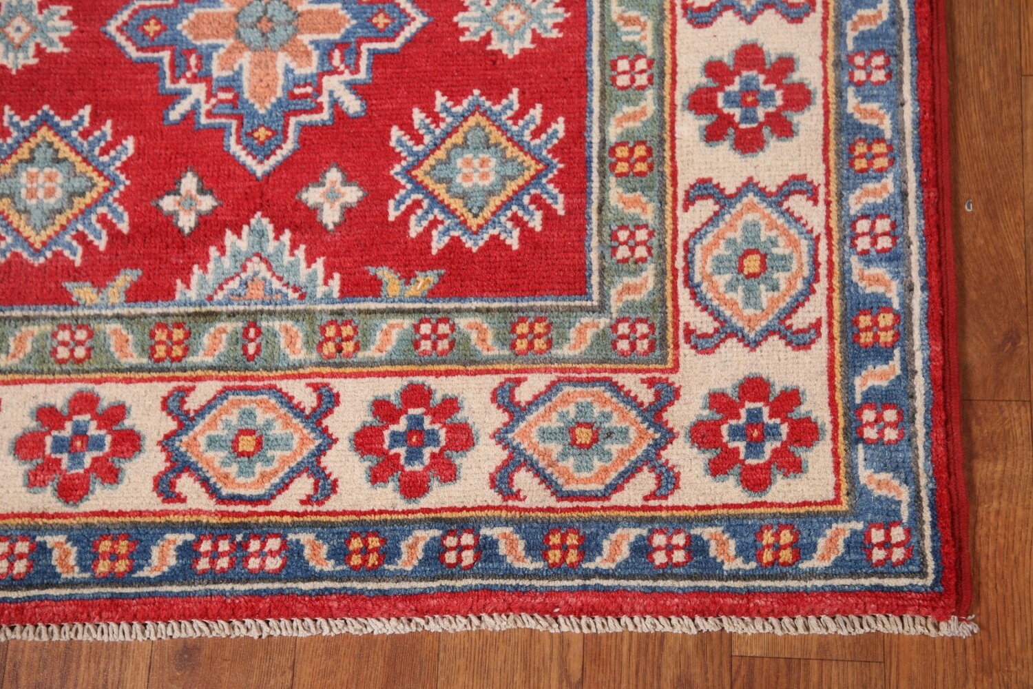 Geometric Red Kazak Oriental Runner Rug 3x8