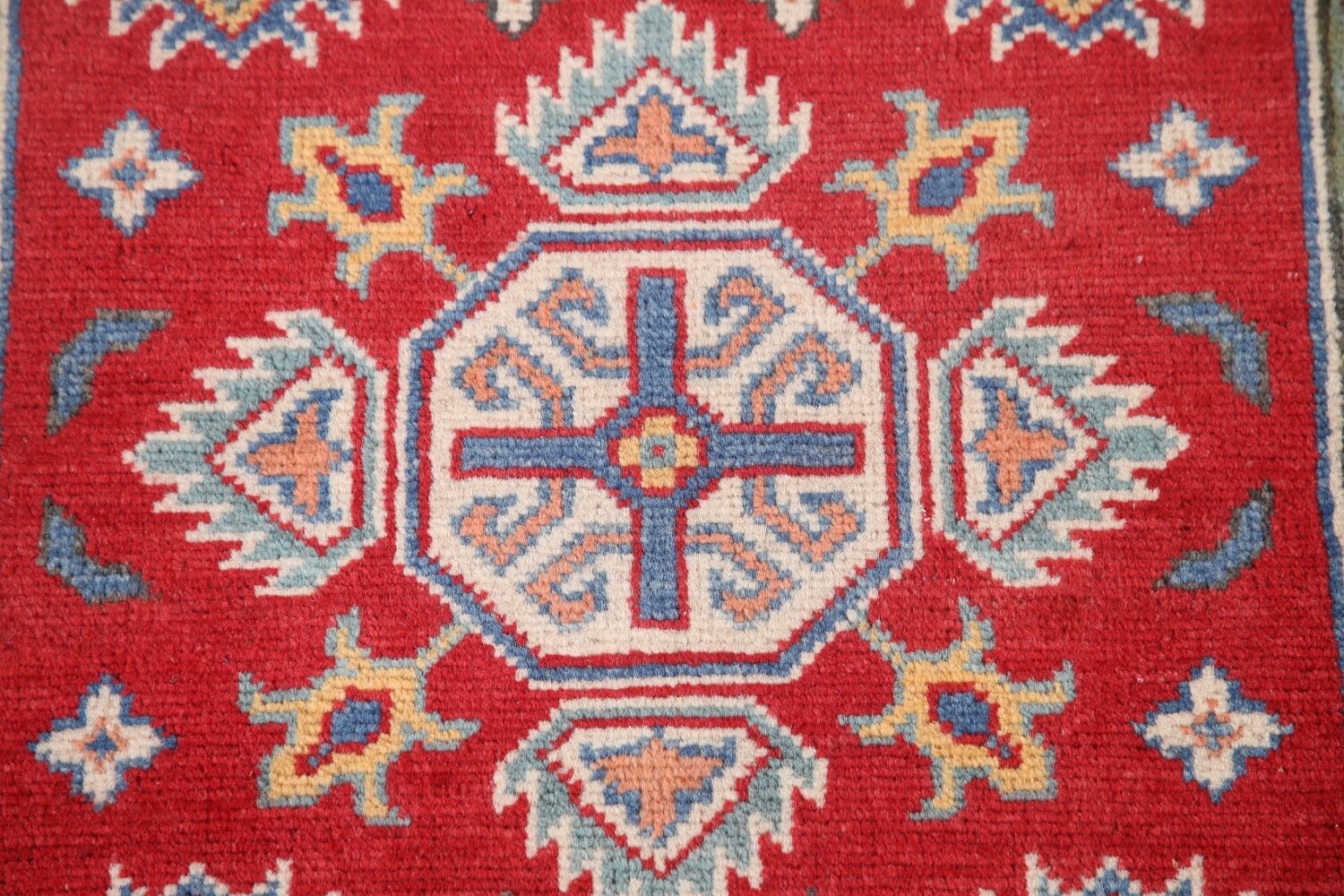 Geometric Red Kazak Oriental Runner Rug 3x8