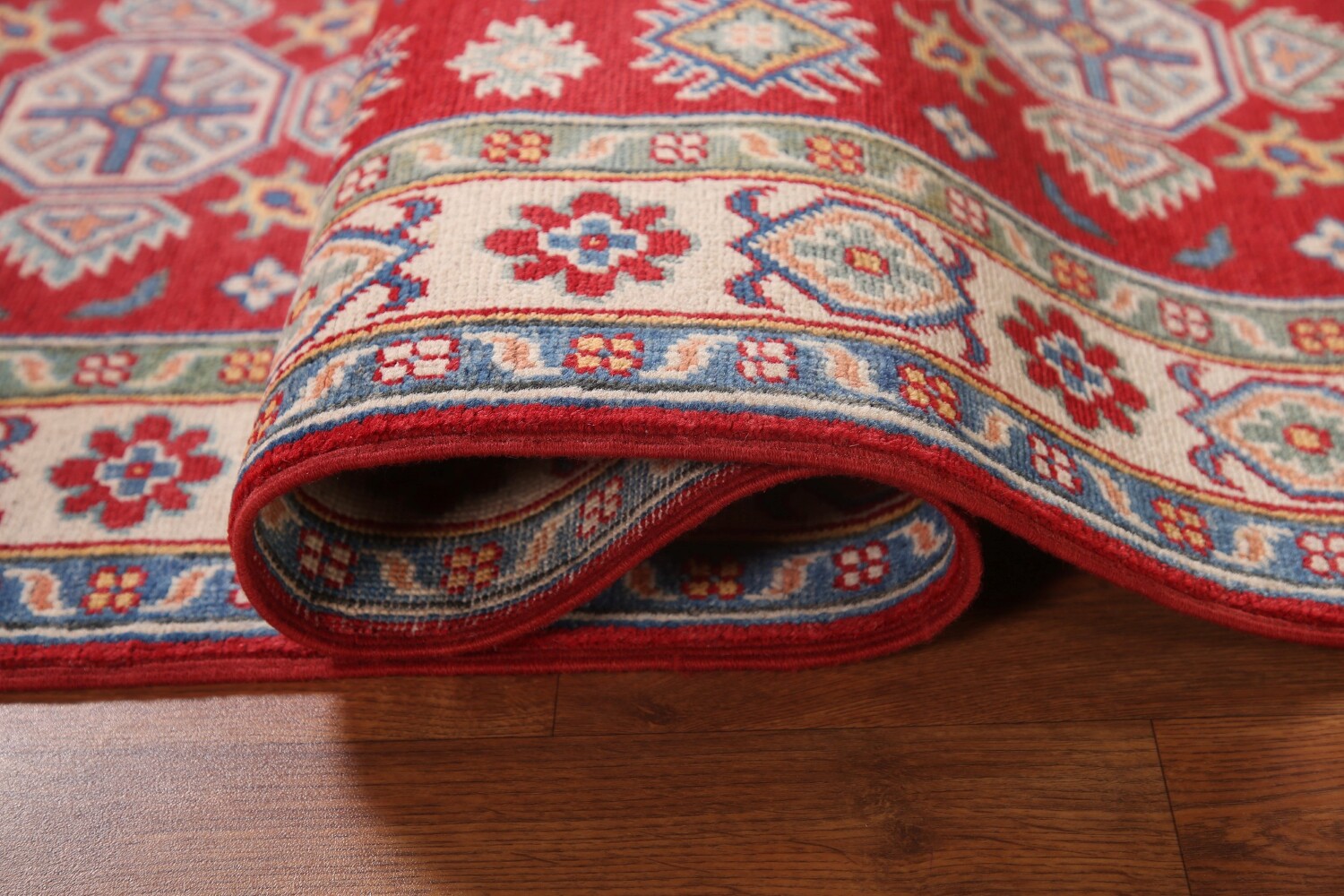 Geometric Red Kazak Oriental Runner Rug 3x8