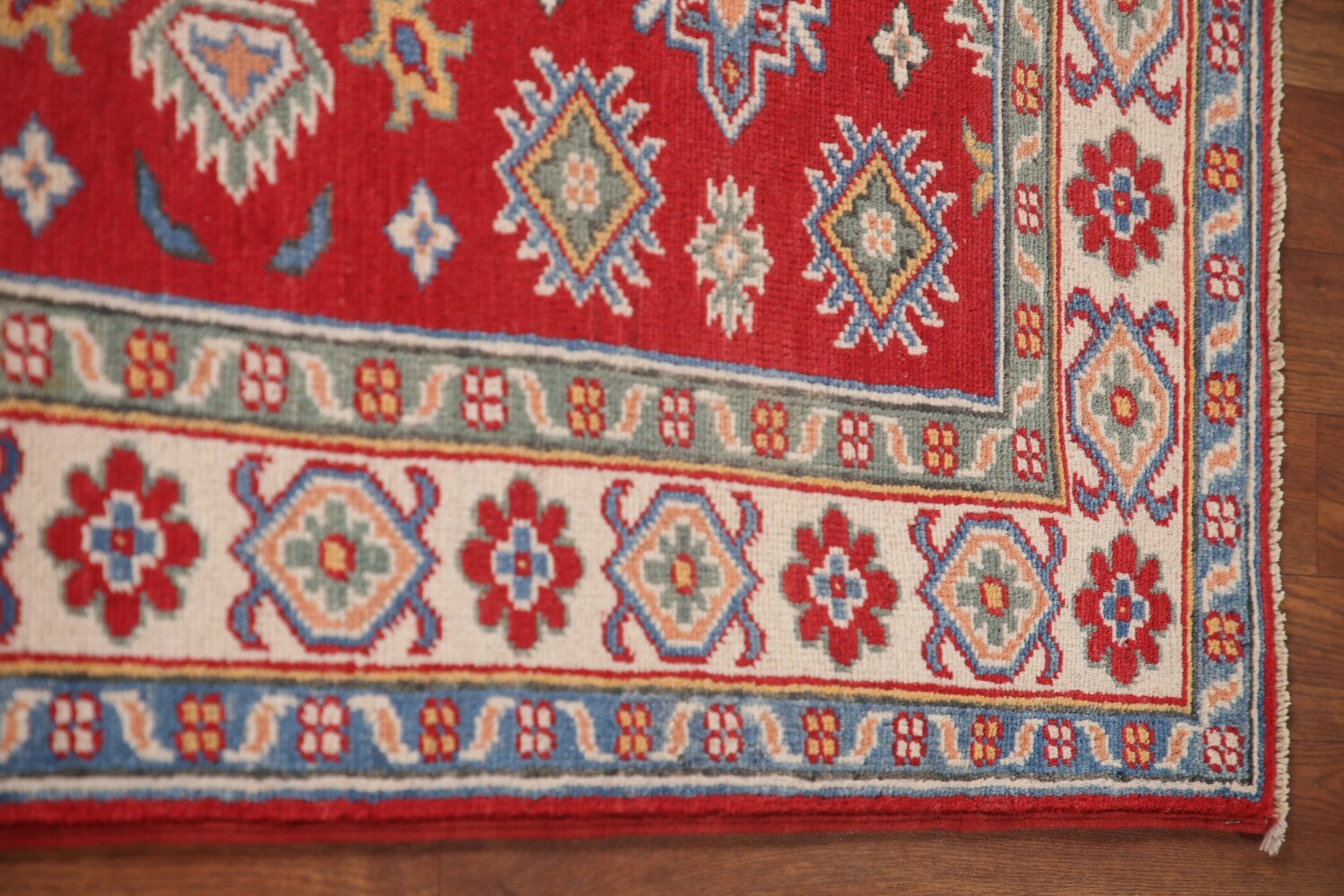 Geometric Red Kazak Oriental Runner Rug 3x8