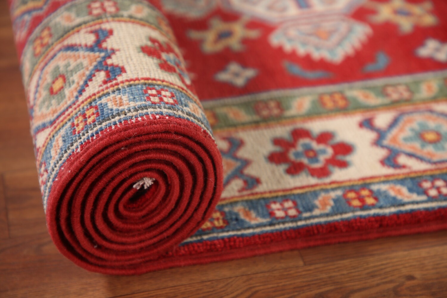 Geometric Red Kazak Oriental Runner Rug 3x8