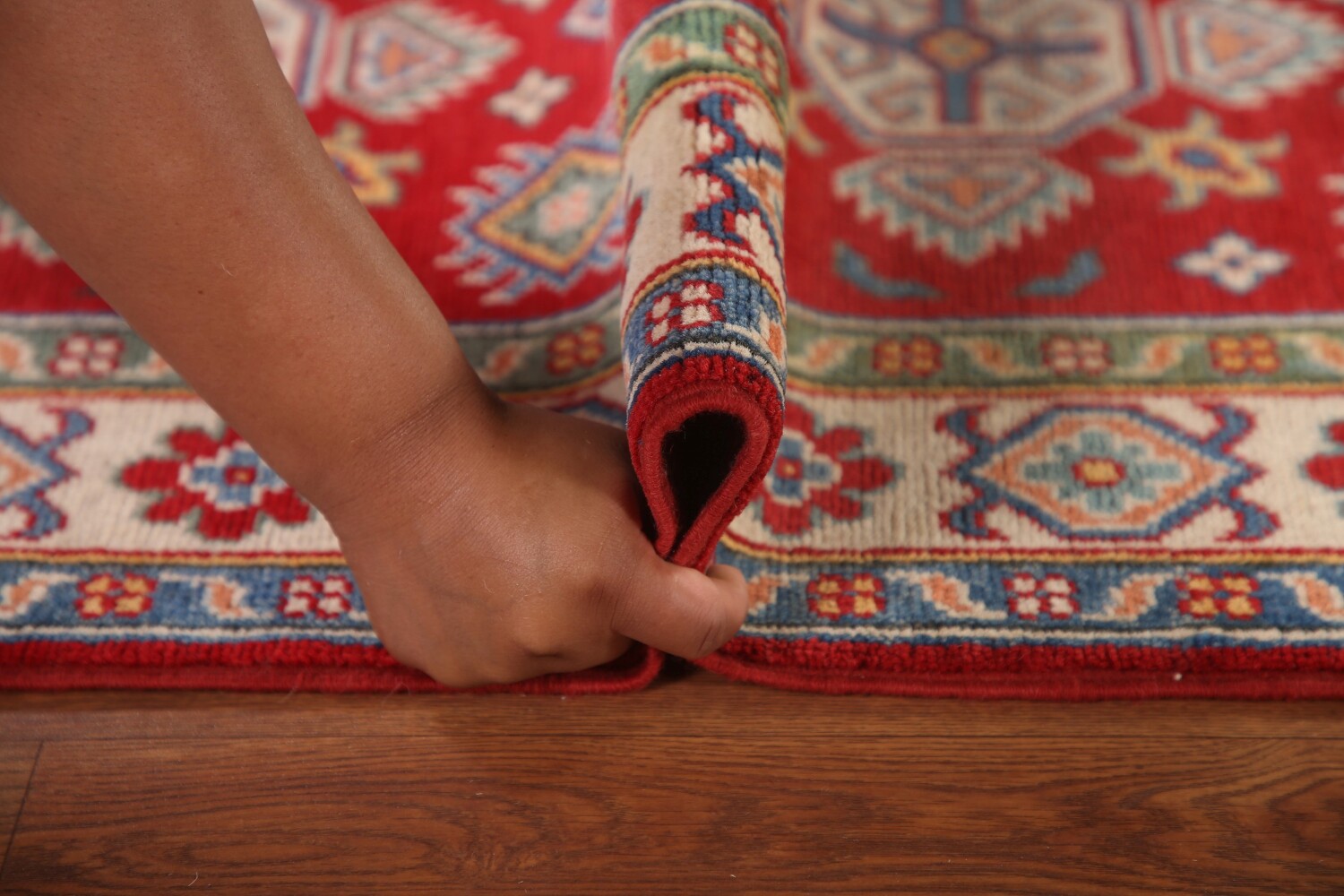 Geometric Red Kazak Oriental Runner Rug 3x8