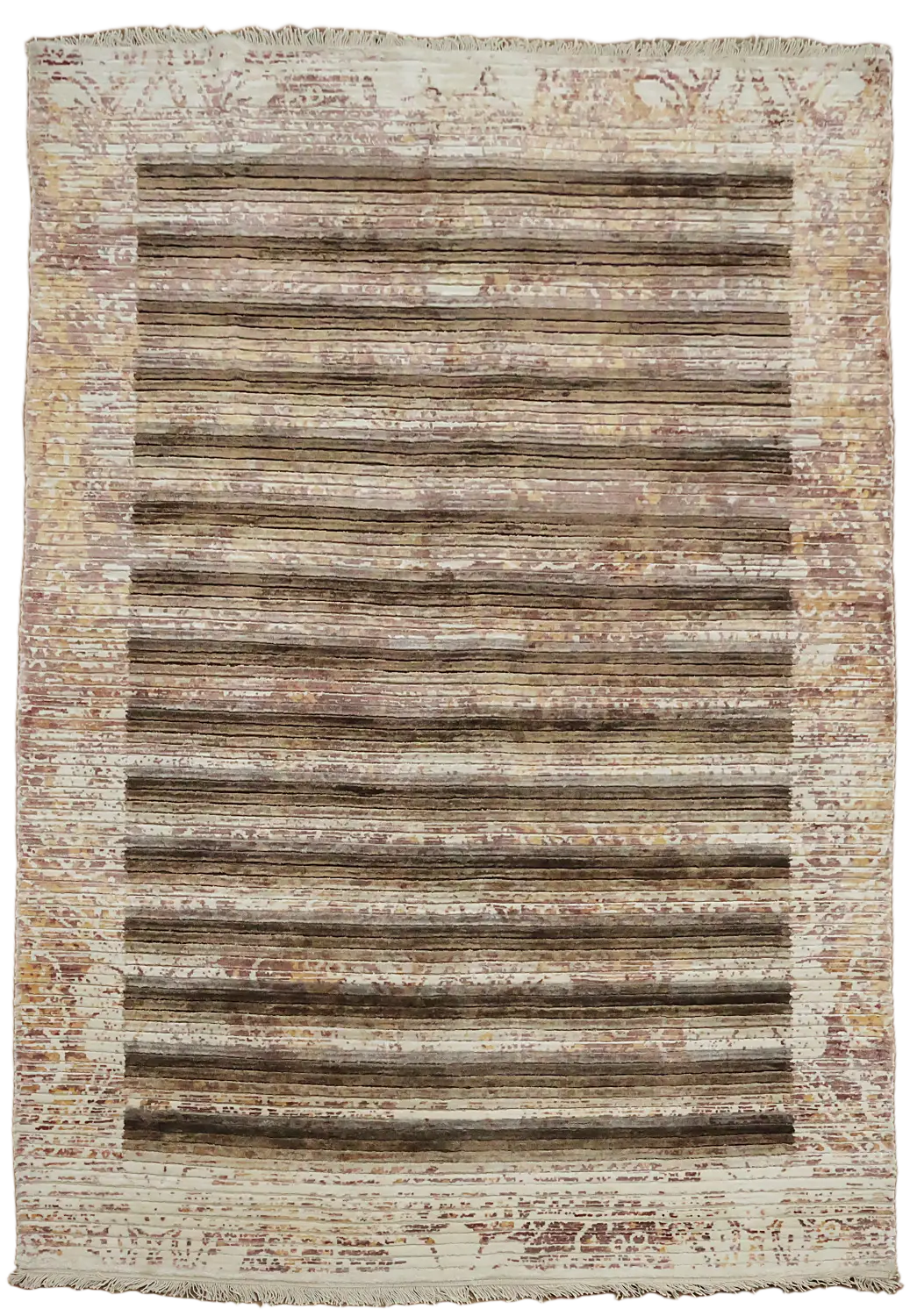 Rustic Charm Rug with Subtle Stripes and Decorative Borders 4'x6'
