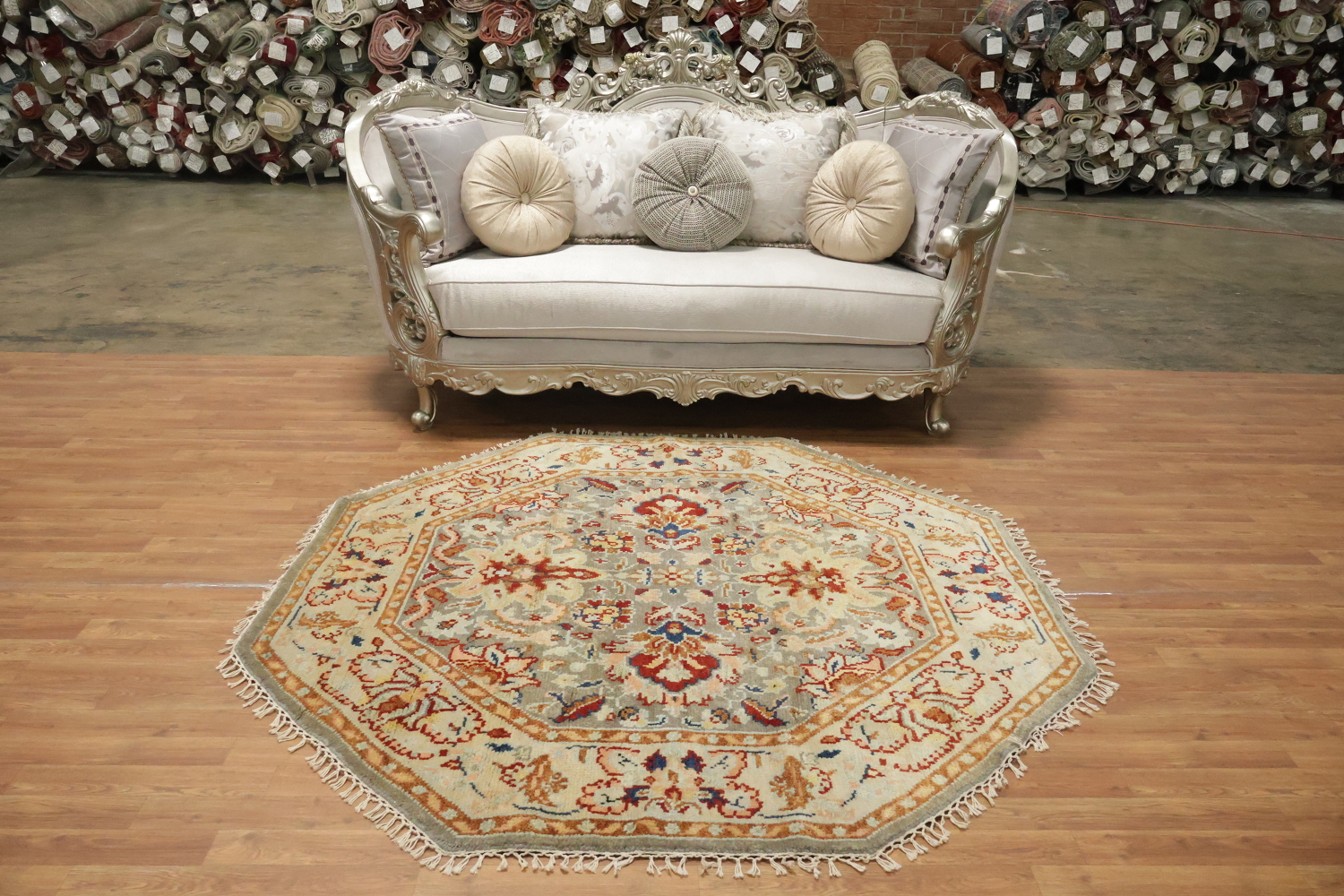 Floral Heriz Serapi Octagon Oriental Rug 6x6