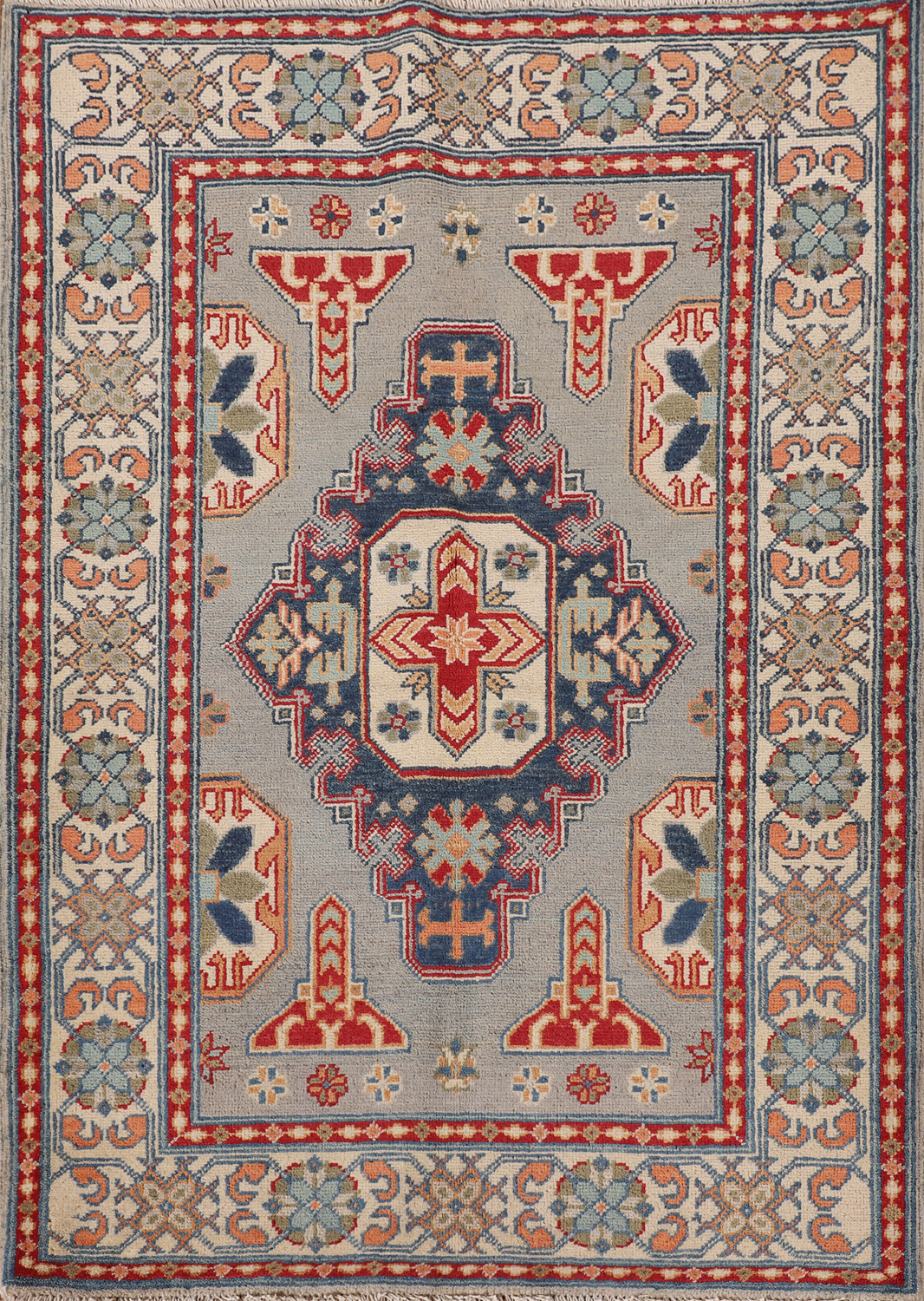 Rug Source Ivory Wool Geometric Kazak Accent Rug 4x5