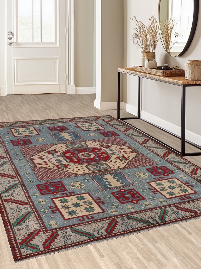 Light Blue Kazak Oriental Area Rug 7x10