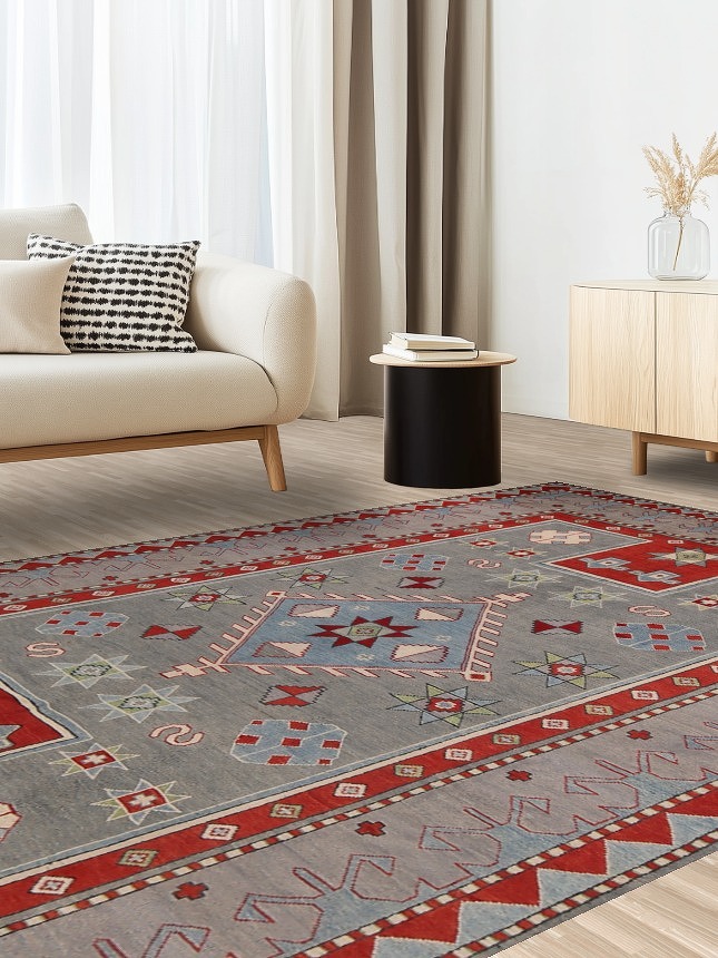 Handmade Wool Gray Kazak Oriental Area Rug 7x10