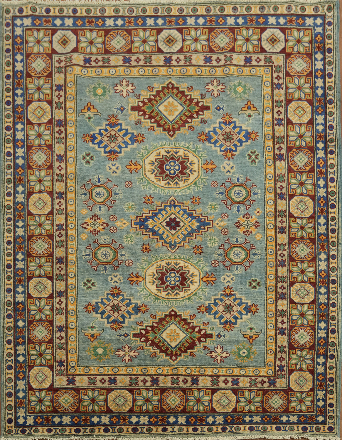Handmade Light Blue Kazak Oriental Rug 5x7