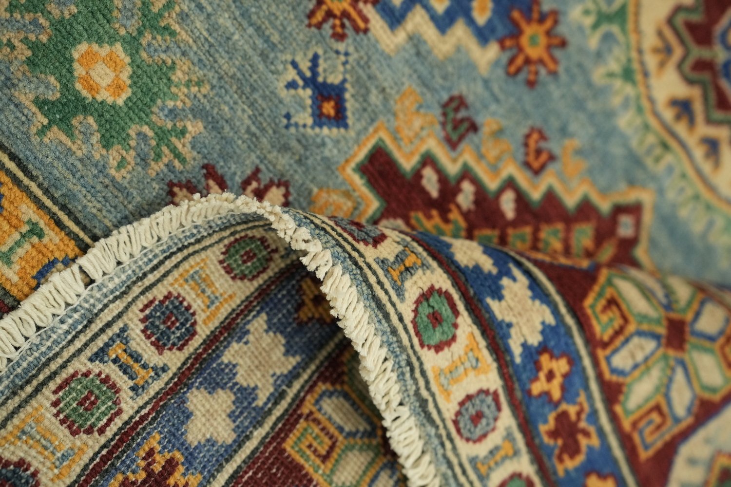 Handmade Light Blue Kazak Oriental Rug 5x7