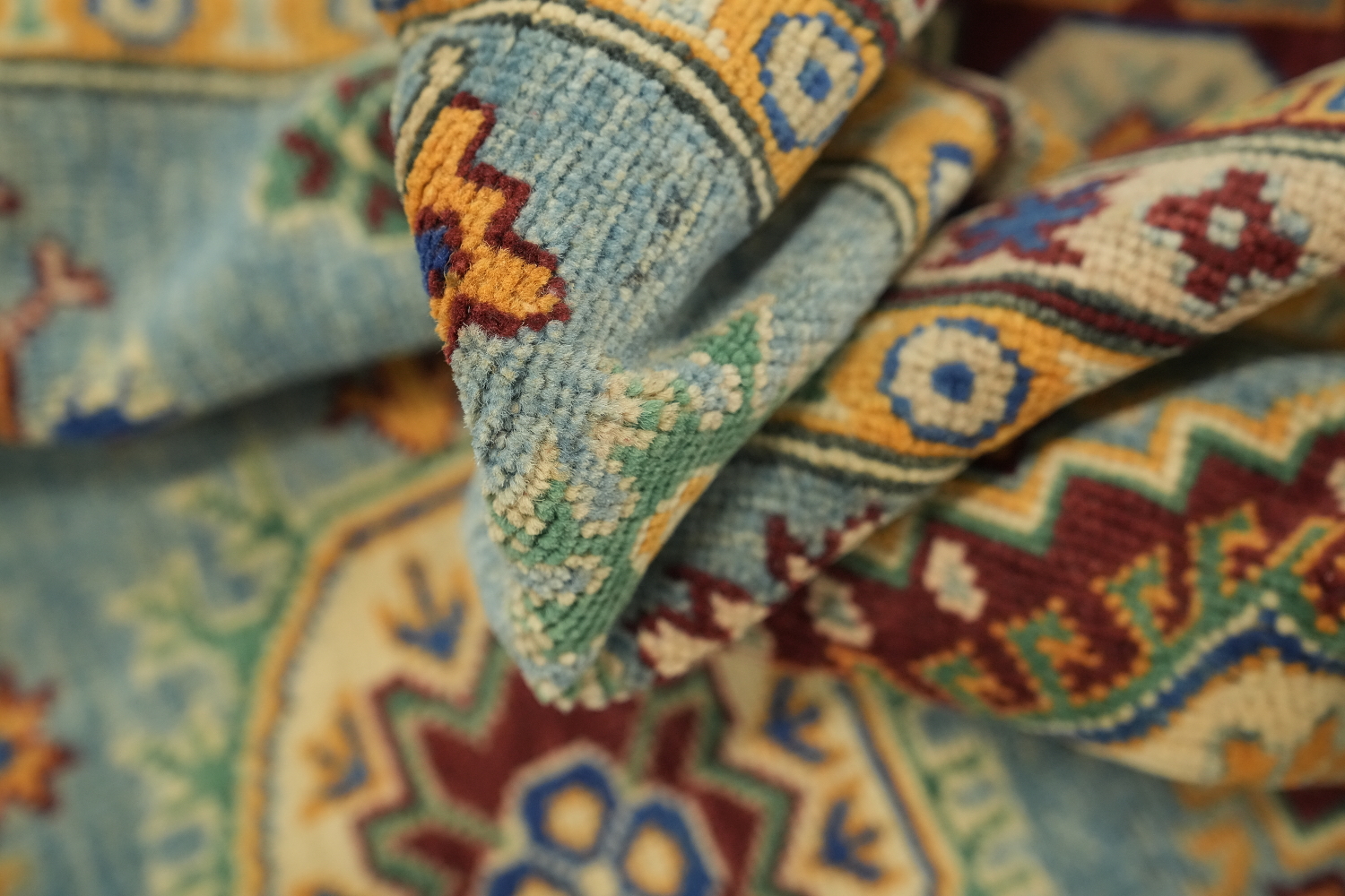 Handmade Light Blue Kazak Oriental Rug 5x7