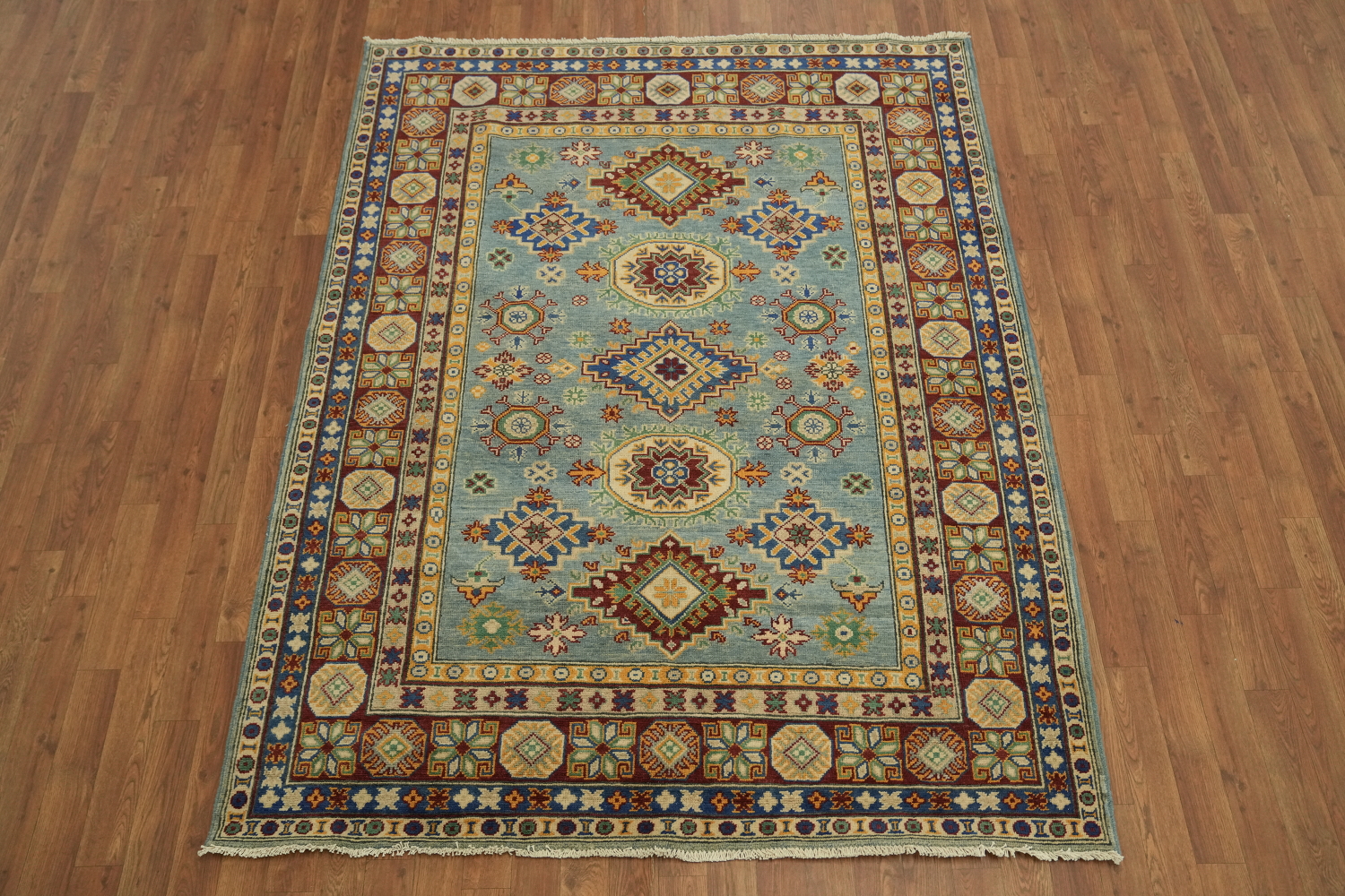 Handmade Light Blue Kazak Oriental Rug 5x7
