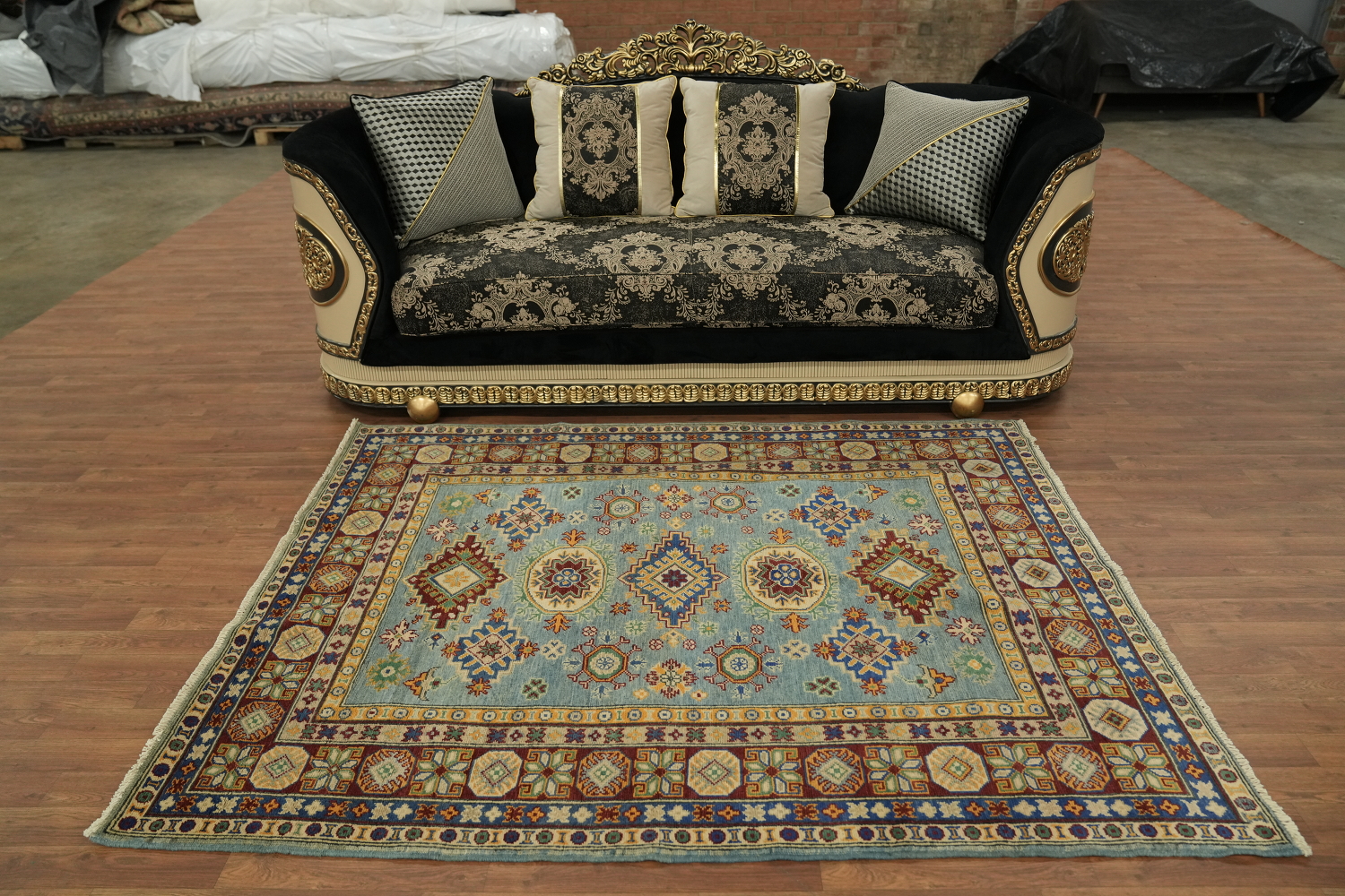 Handmade Light Blue Kazak Oriental Rug 5x7