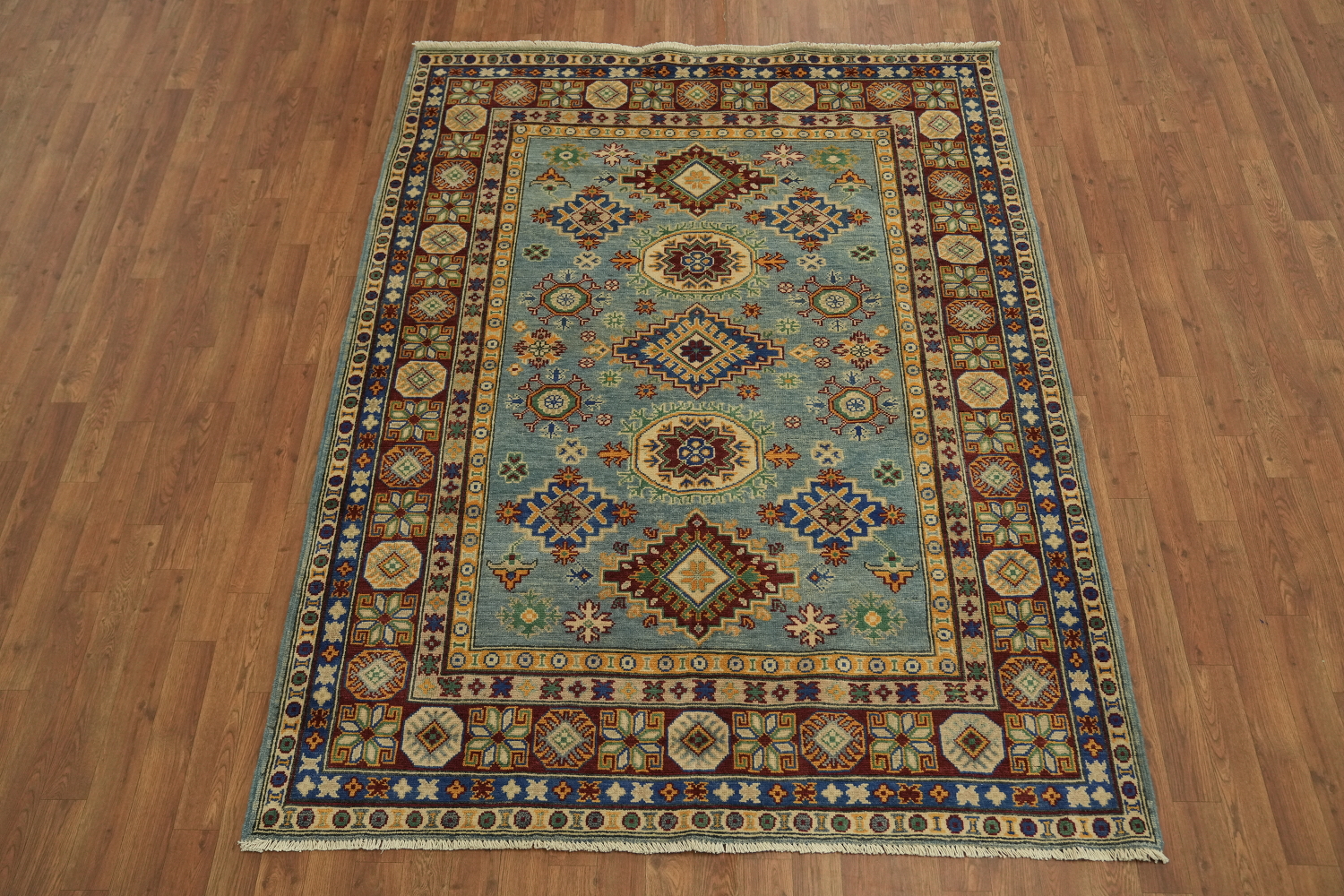 Handmade Light Blue Kazak Oriental Rug 5x7