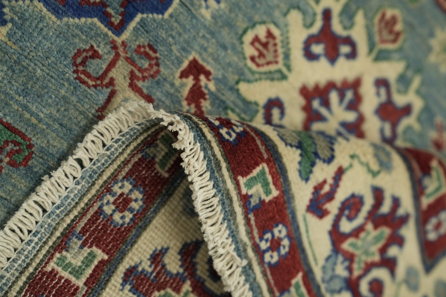 Blue Geometric Kazak Oriental Rug 5x7