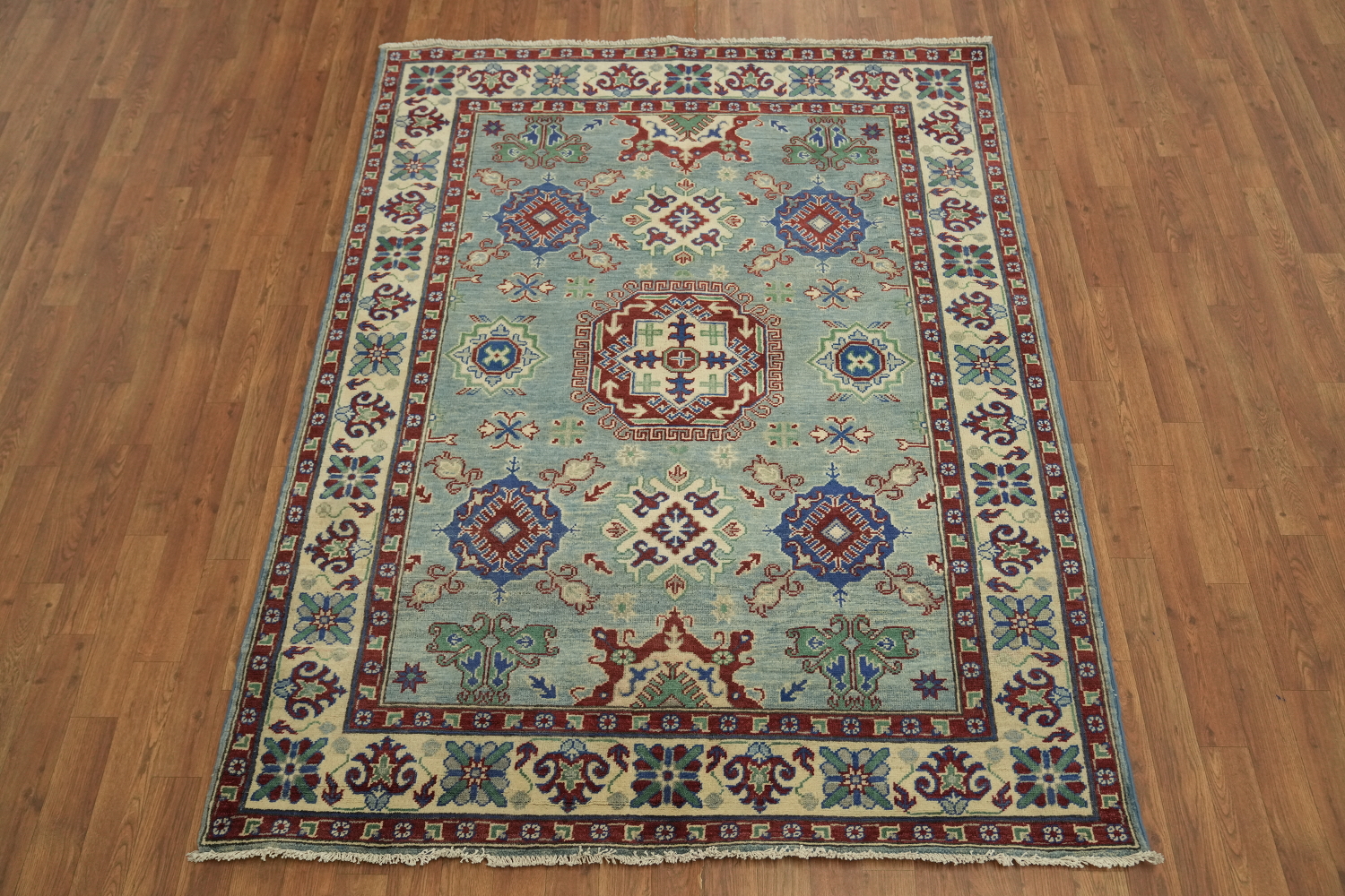 Blue Geometric Kazak Oriental Rug 5x7