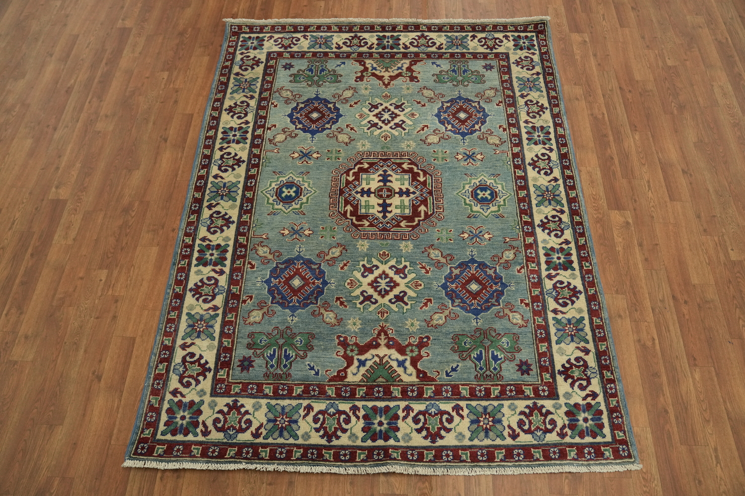Blue Geometric Kazak Oriental Rug 5x7