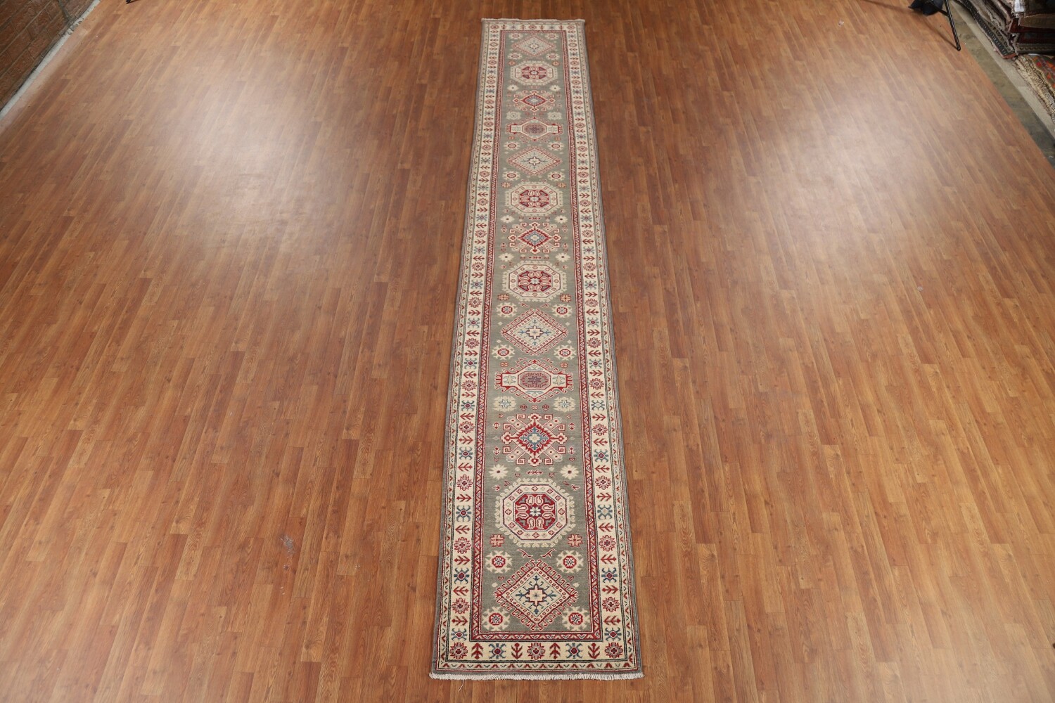 Geometric Kazak Oriental Runner Rug 3x16