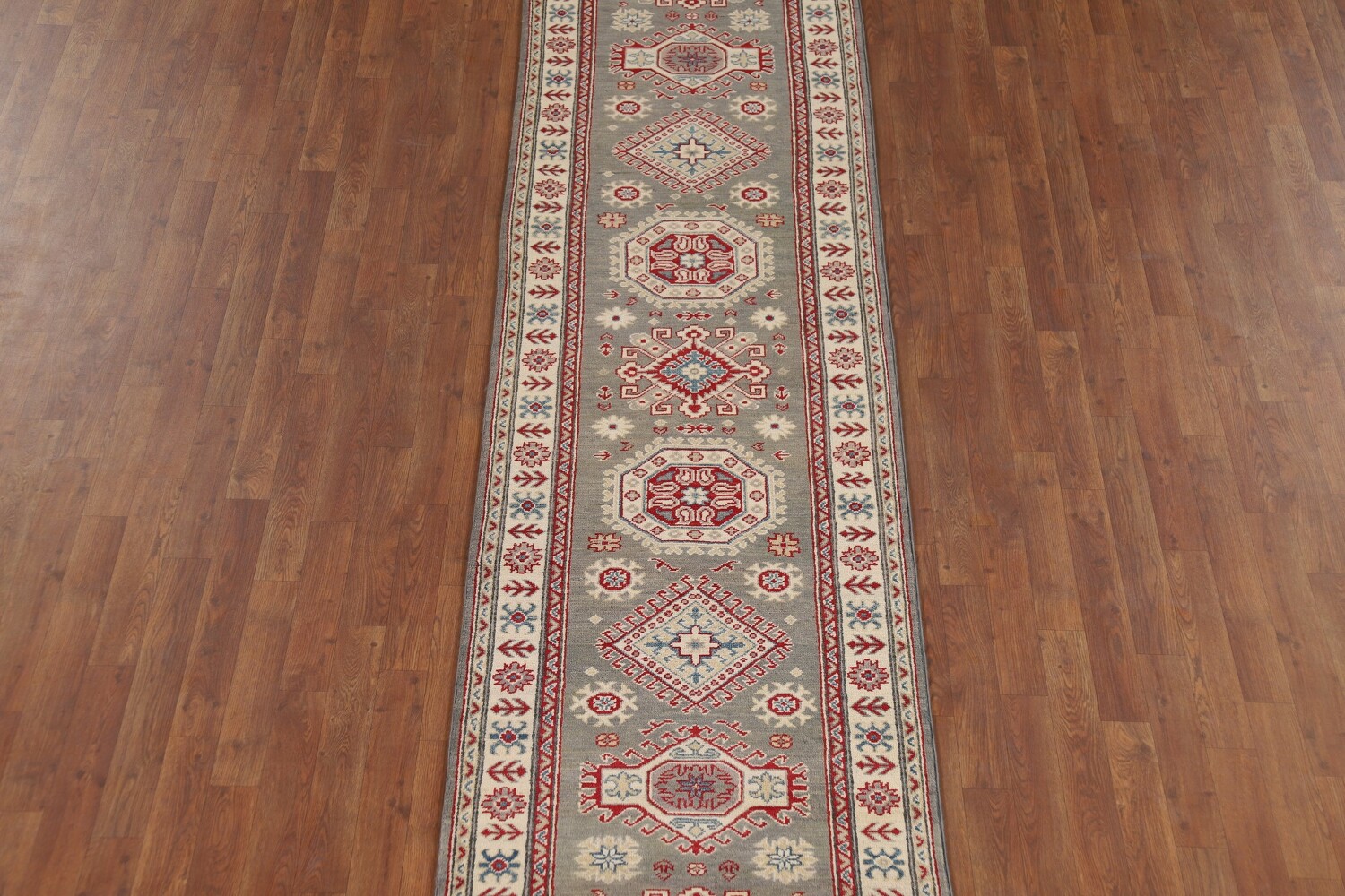 Geometric Kazak Oriental Runner Rug 3x16