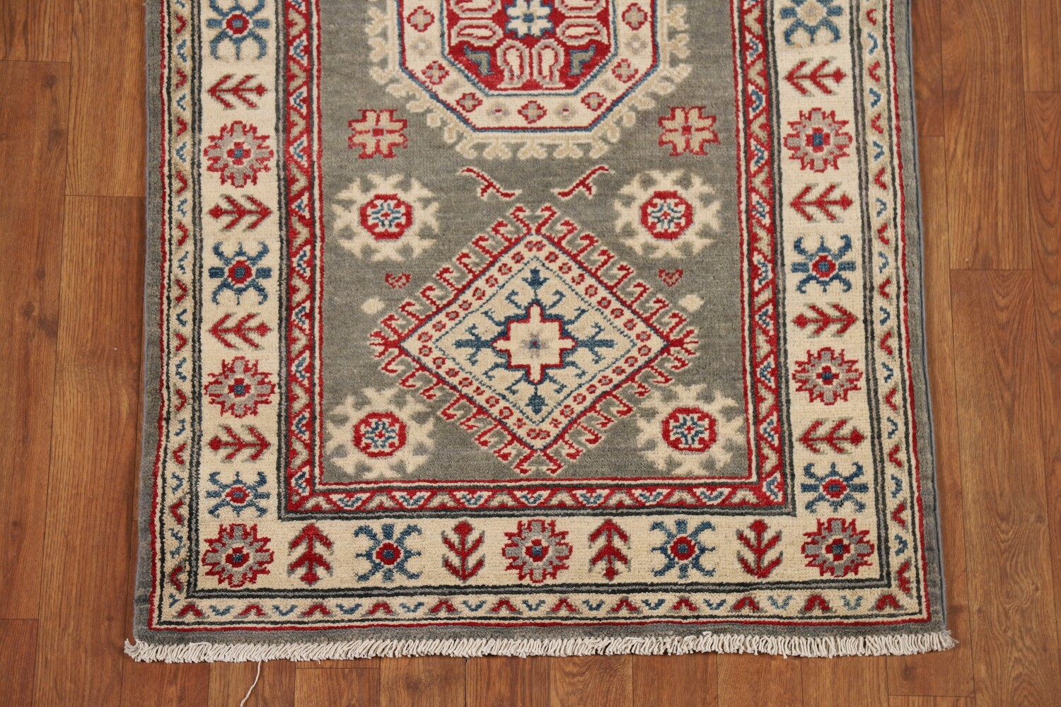 Geometric Kazak Oriental Runner Rug 3x16