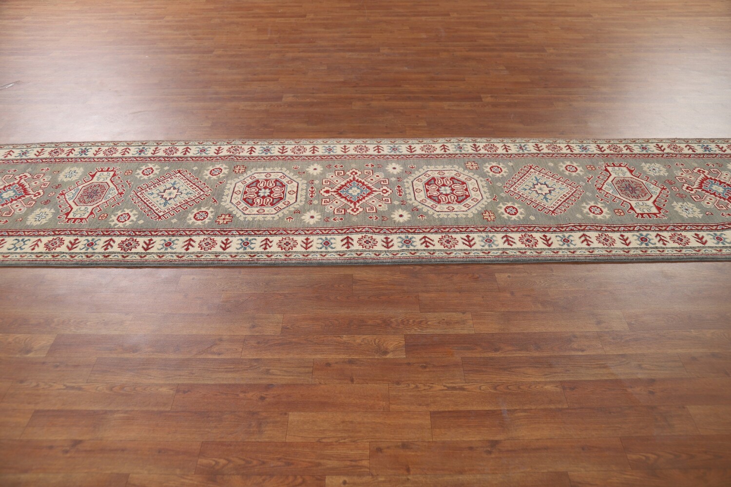 Geometric Kazak Oriental Runner Rug 3x16