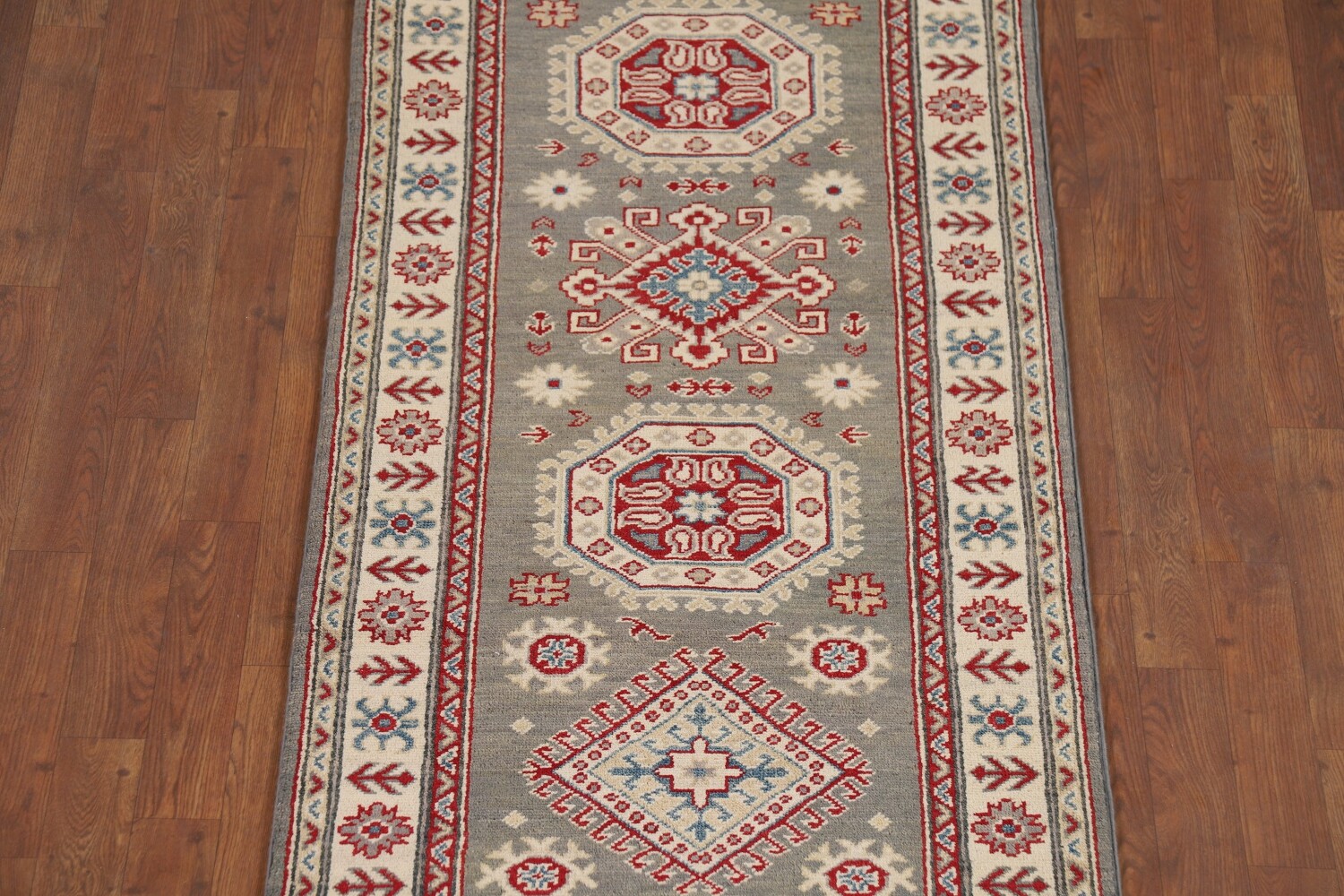 Geometric Kazak Oriental Runner Rug 3x16